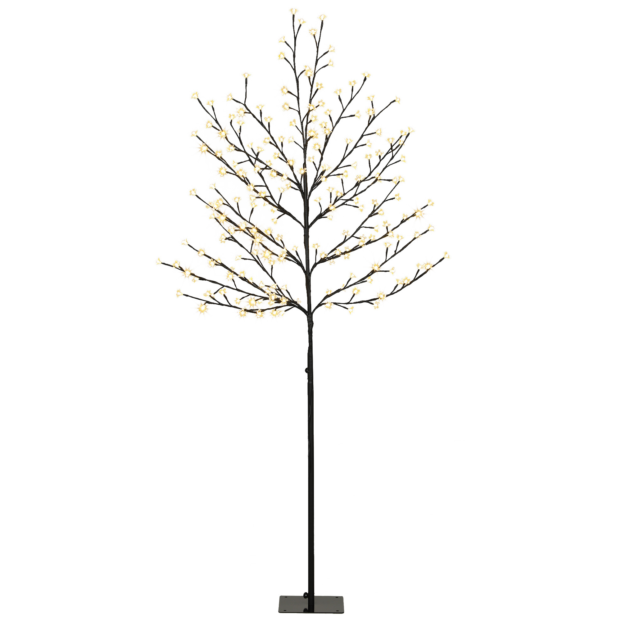 LED vyšnių žiedų medis, 200 LED, 11 režimų, juodas ir skaidrus, 60 × 60 × 180 cm