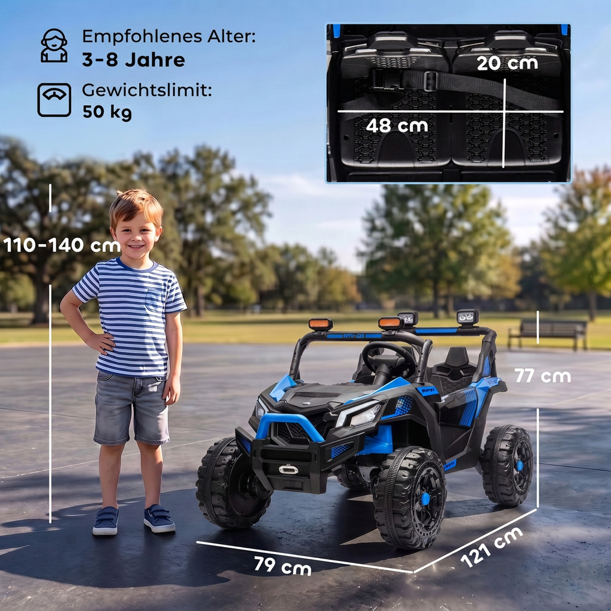 Vaikiškas elektromobilis UTV, dvivietis, 2 × 120 W, mėlynas ir juodas, 121 × 79 × 77 cm 2