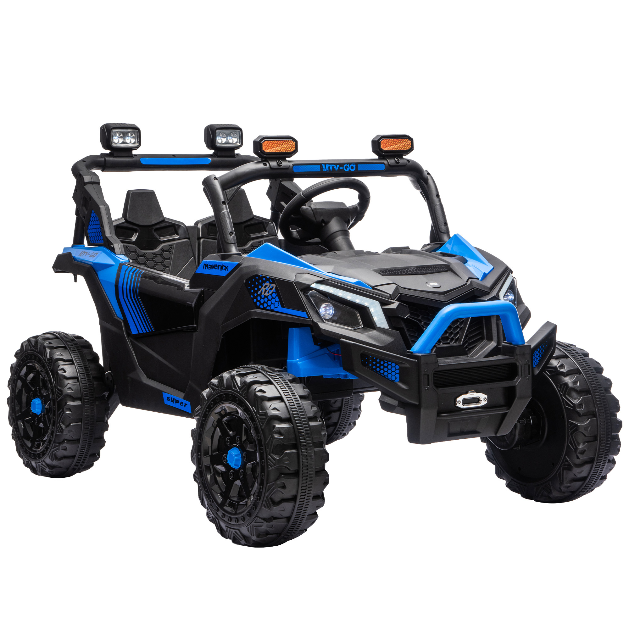 Vaikiškas elektromobilis UTV, dvivietis, 2 × 120 W, mėlynas ir juodas, 121 × 79 × 77 cm