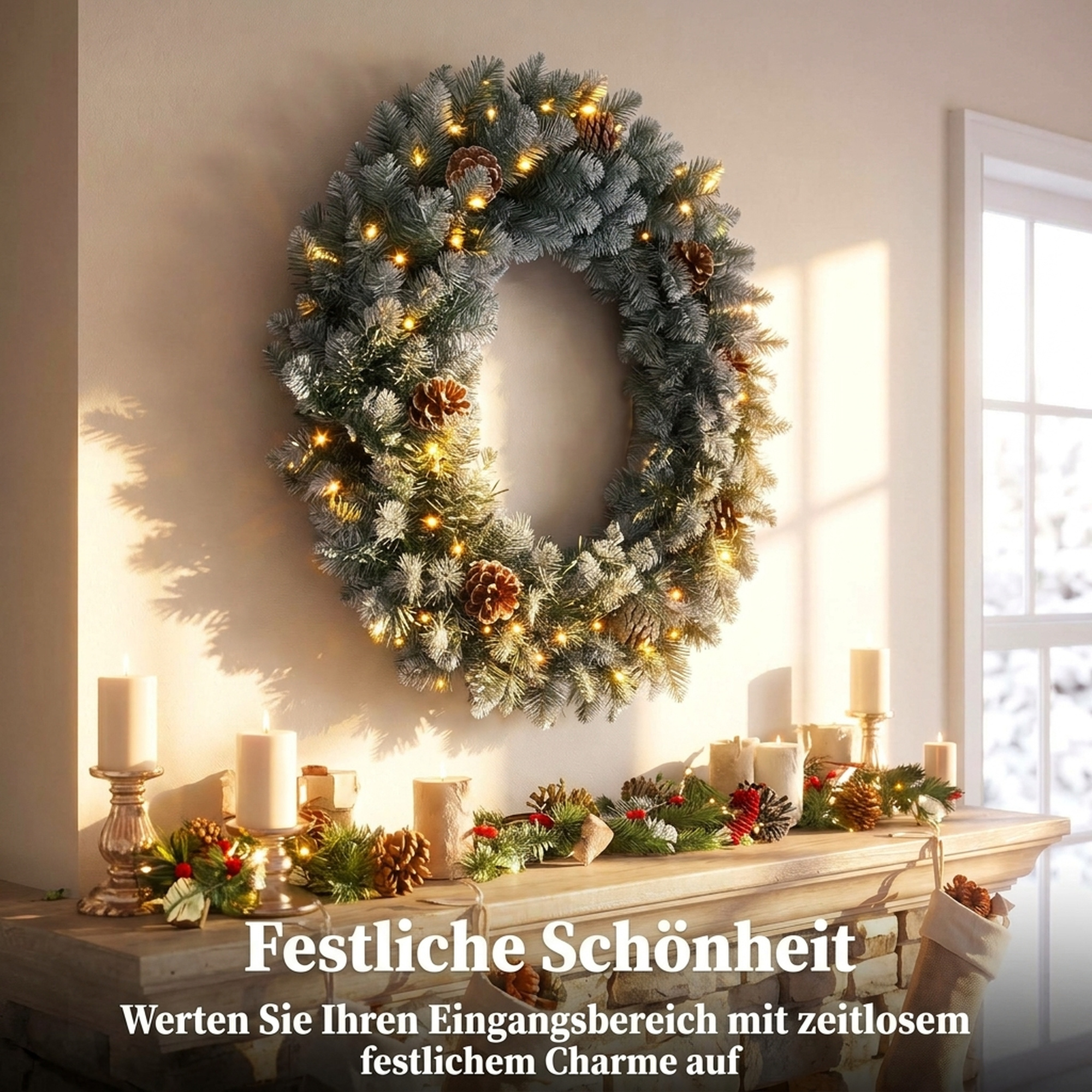 Ziemassvētku vainags ar 50 LED lampiņām, zaļš, Ø 60 cm 3