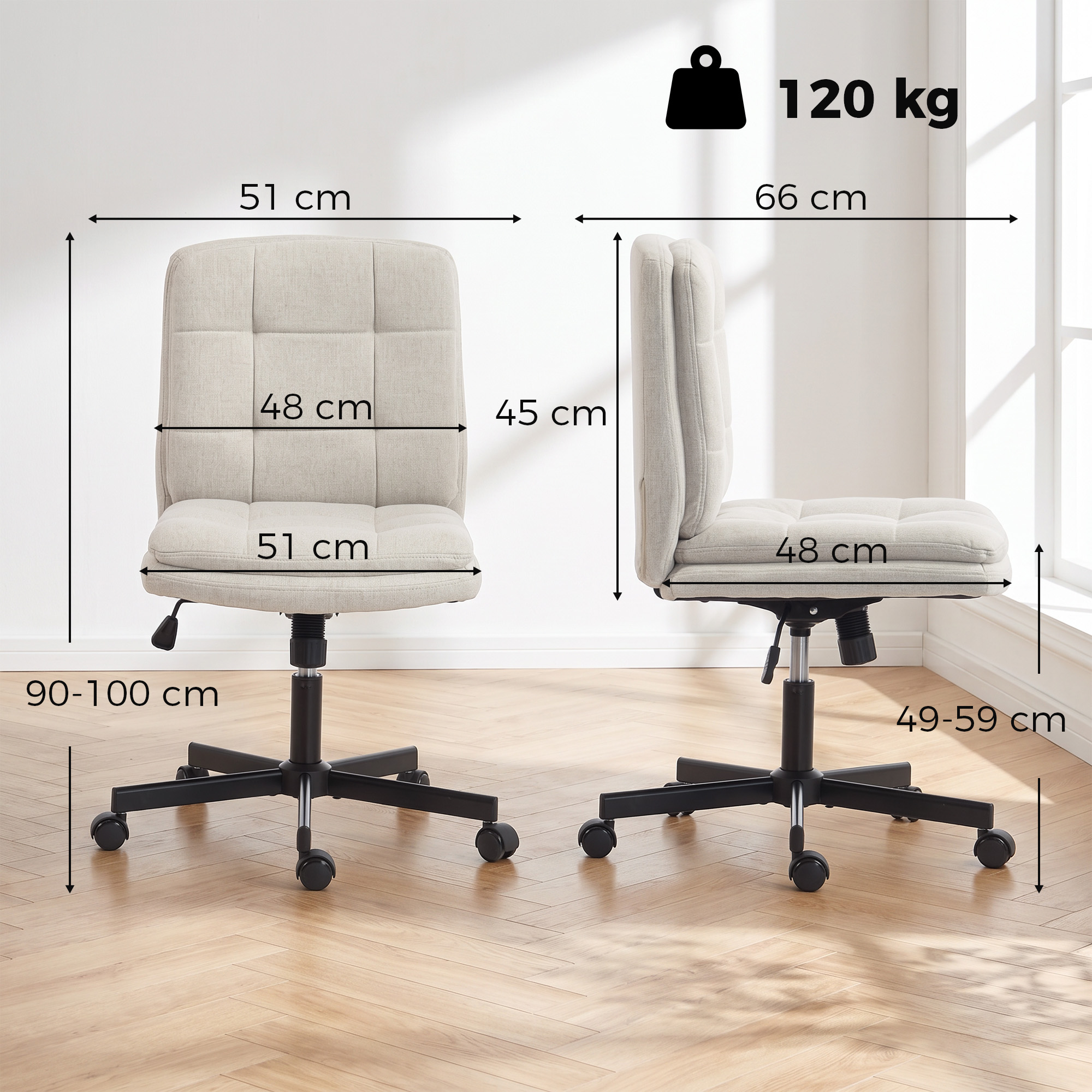 Biuro kėdė be porankių su supimo funkcija, šviesiai pilka ir juoda, 51 × 66 × 90–100 cm 2