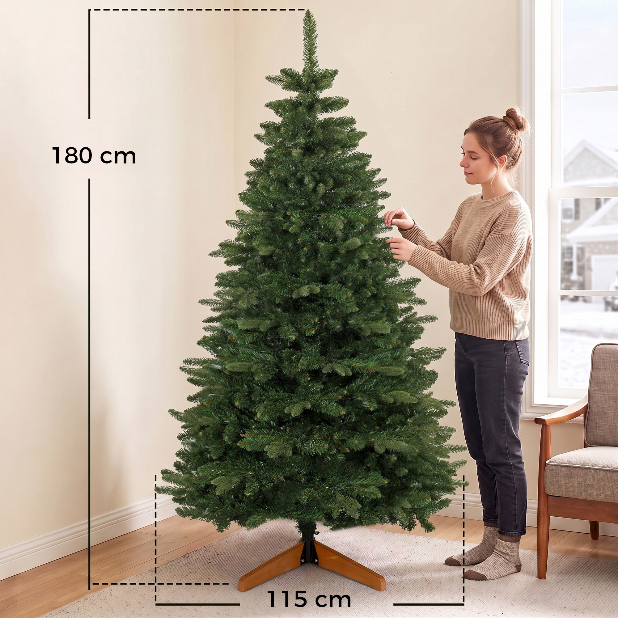 Dirbtinė kalėdinė eglutė su atlenkiamomis šakomis, 961 šakelių galiukas, žalia, 180 cm 2