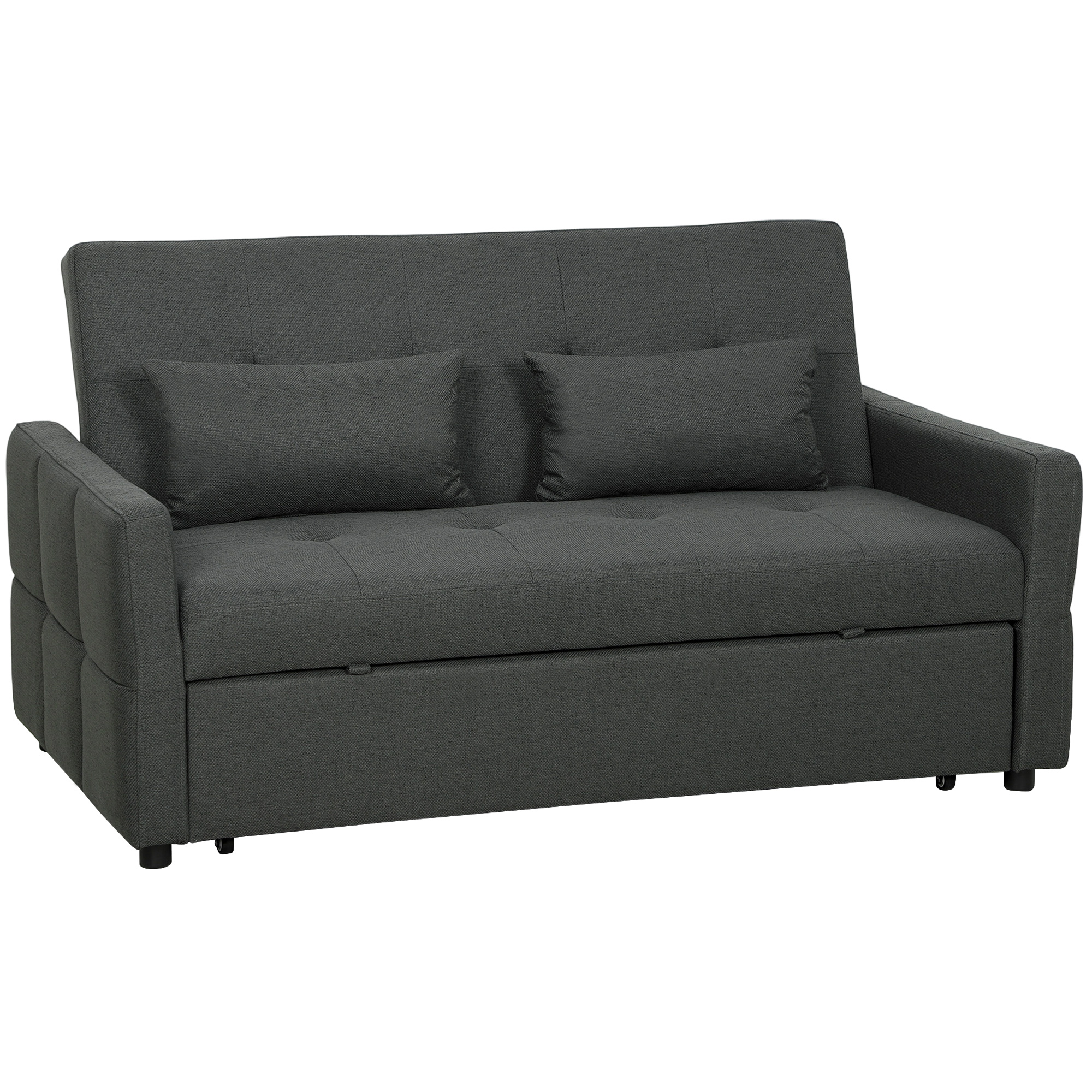 Sofa-lova su ištraukiamu mechanizmu ir reguliuojamu atlošu, tamsiai pilka, 160 x 85 x 85 cm