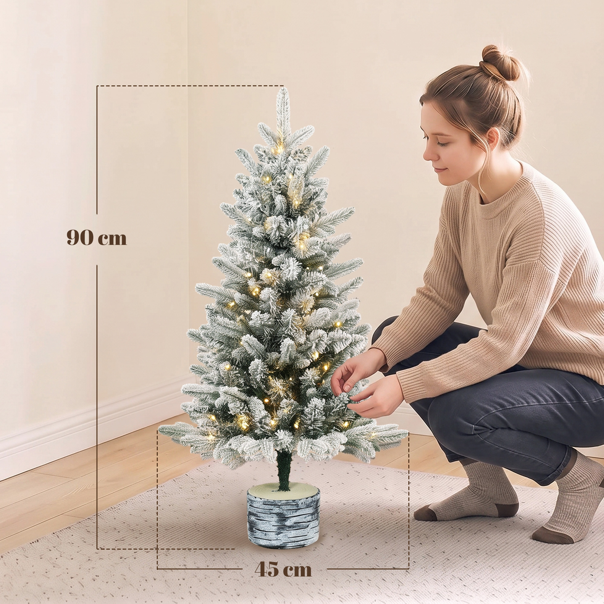 Dirbtinė kalėdinė eglutė su sniego efektu ir 50 LED, žalia/balta, Ø45 × 90 cm 2