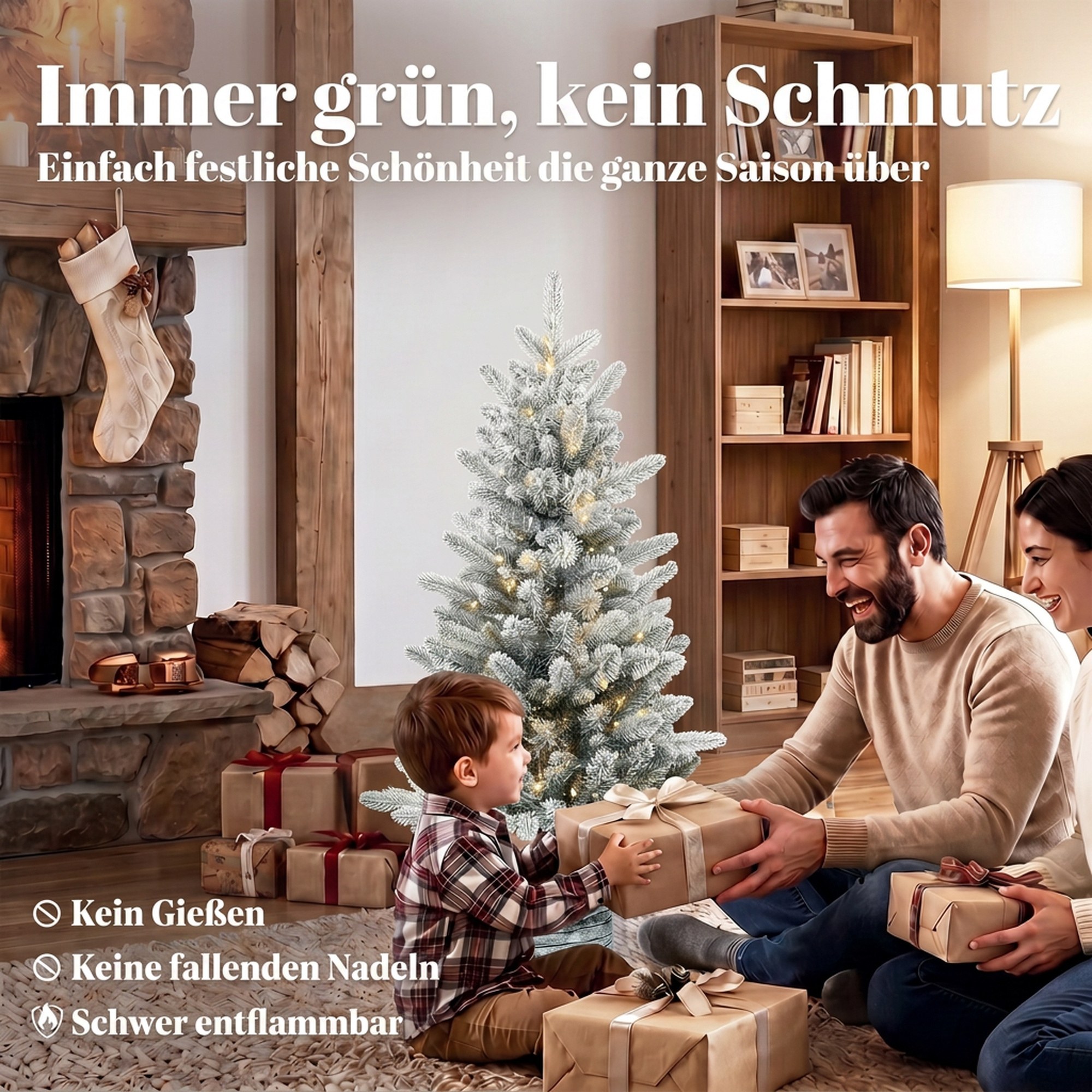 Dirbtinė kalėdinė eglutė su sniego efektu ir 50 LED, žalia/balta, Ø45 × 90 cm 3
