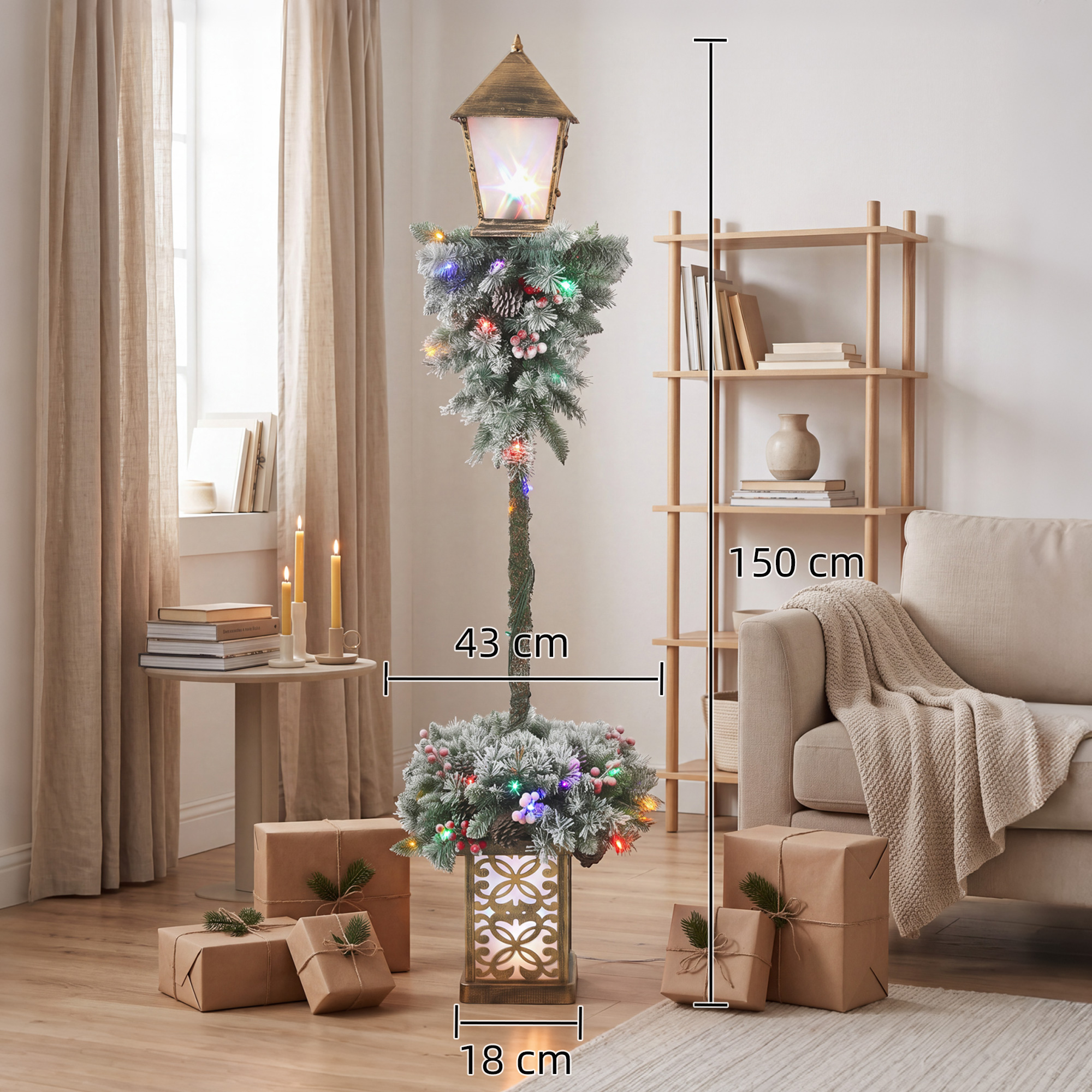 Kalėdinis lauko žibintas su 50 daugiaspalvių LED, žalias ir baltas, 43 × 43 × 150 cm 2