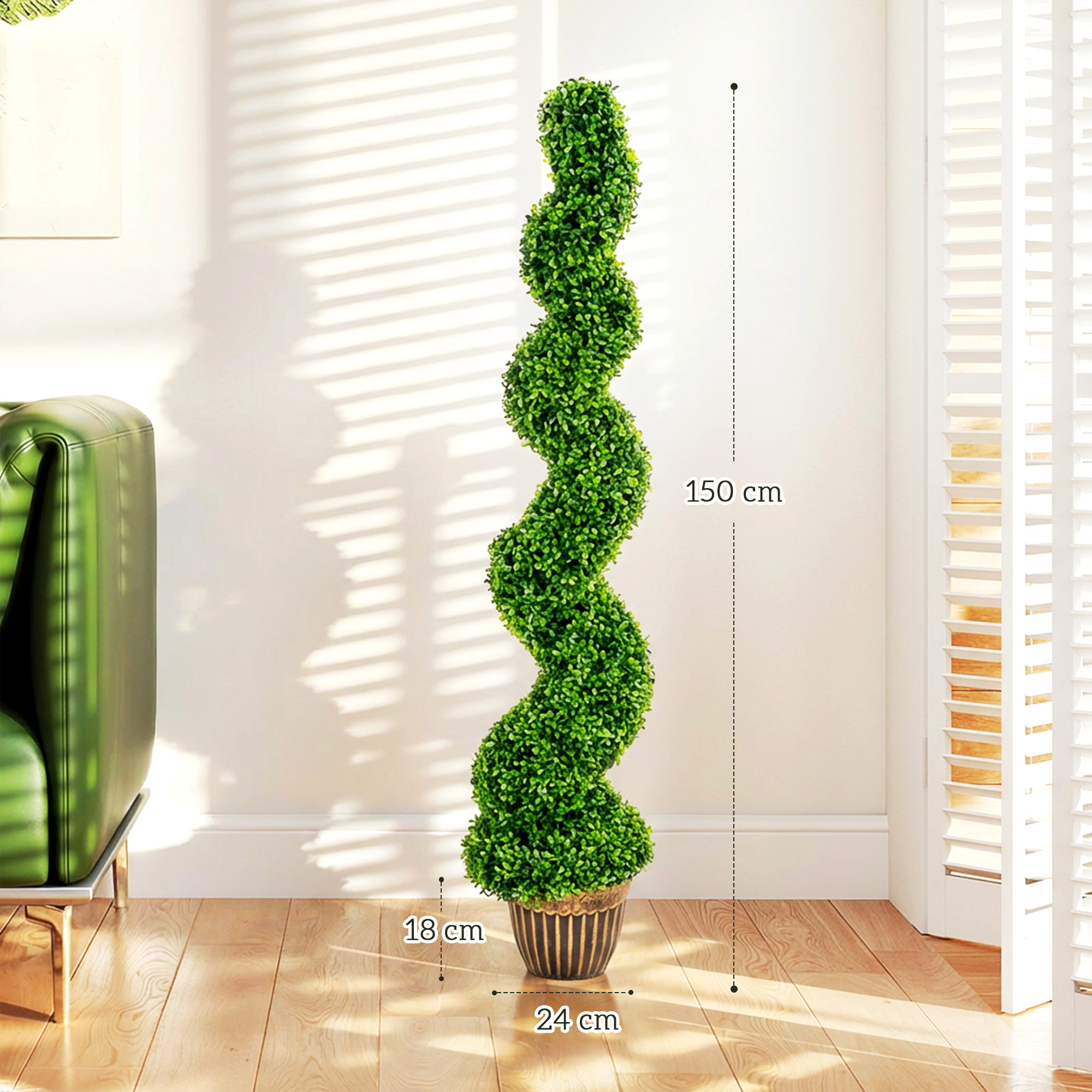 Dirbtinis spiralinės formos buksmedis su vazonu, žalias, 150 cm, 2 vnt. 2