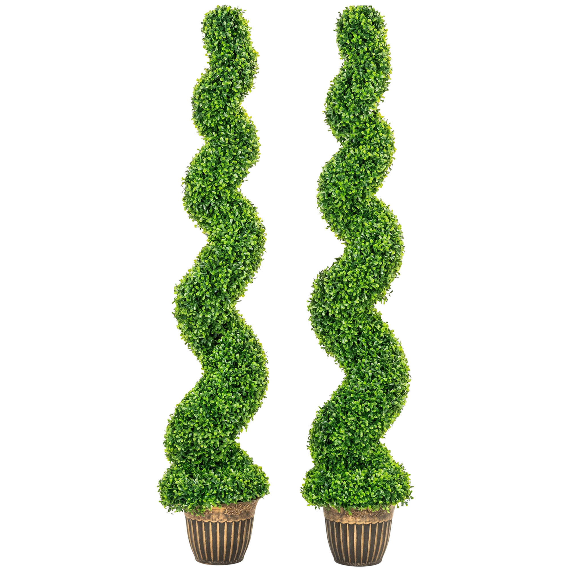 Dirbtinis spiralinės formos buksmedis su vazonu, žalias, 150 cm, 2 vnt.
