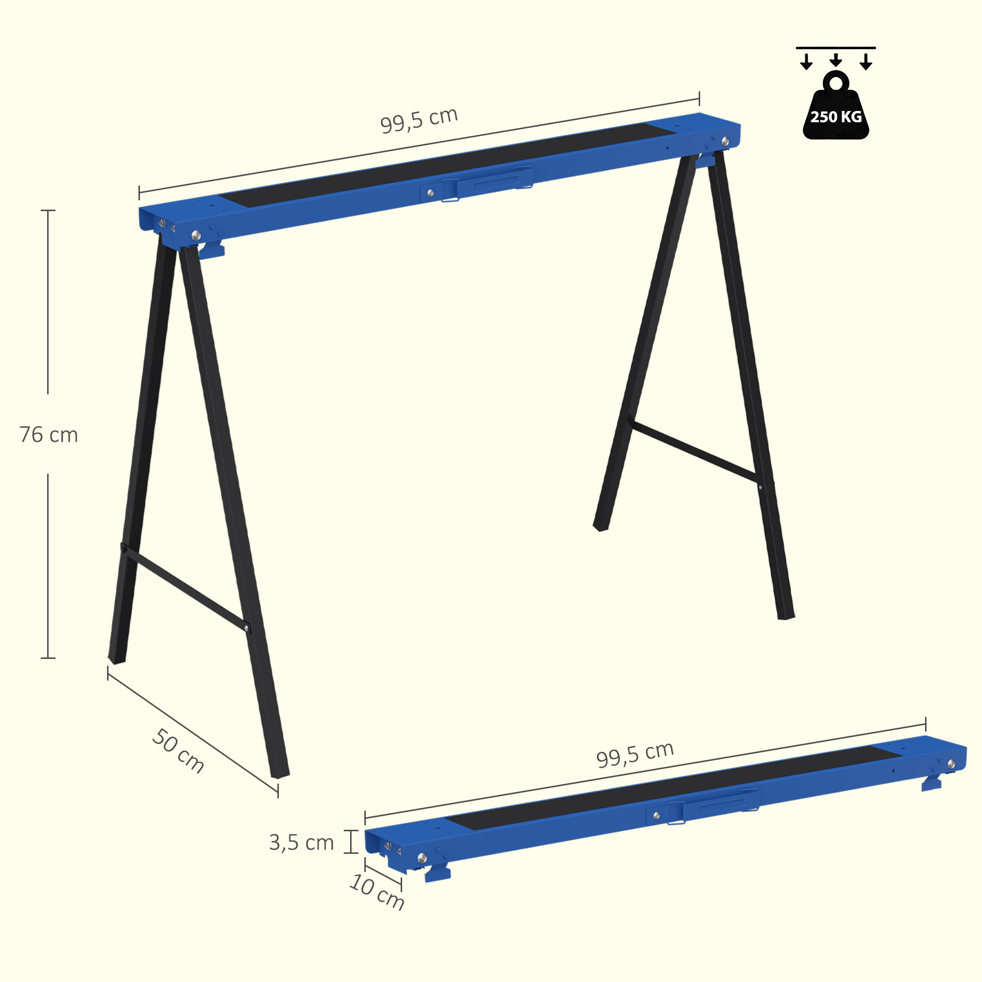 Darbiniai ožiai sulankstomi, iki 250 kg, juodi ir mėlyni, 99,5 × 50 × 76 cm, 2 vnt. 2