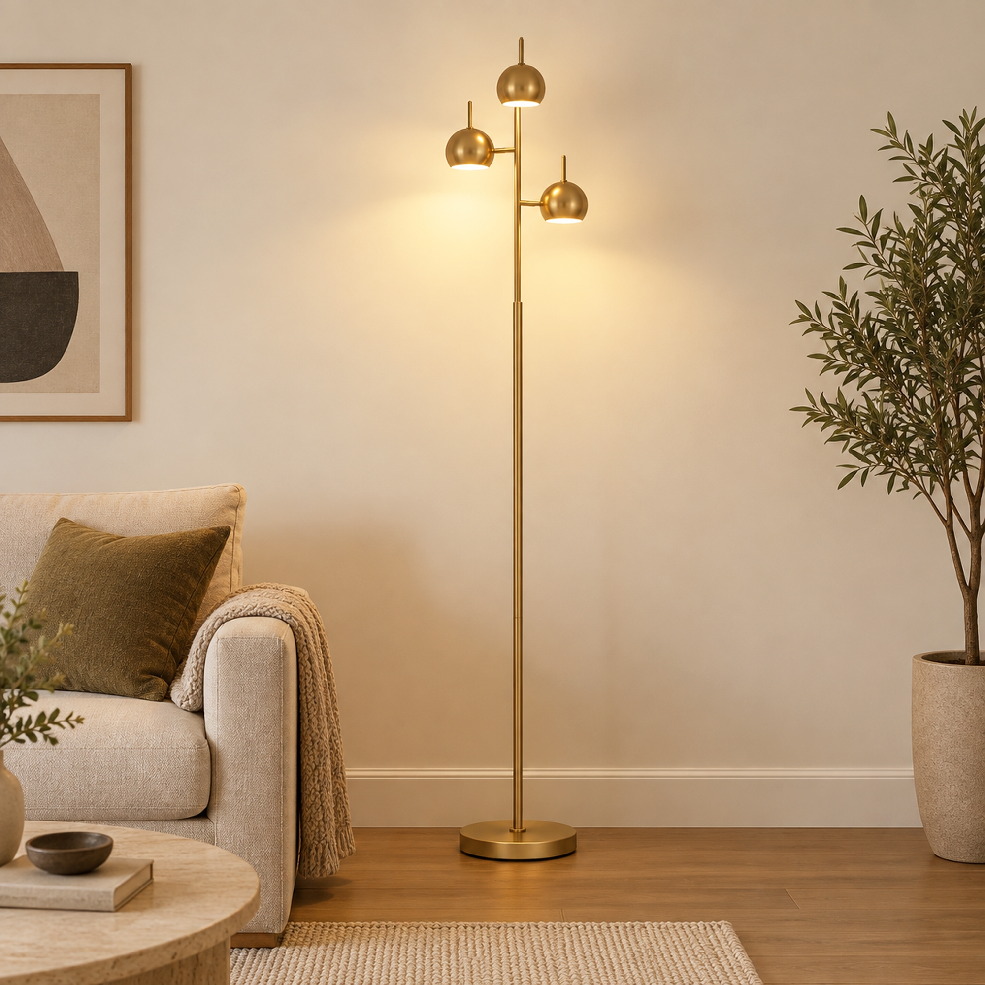 Stāvlampa ar 3 G9 ligzdām, zelta krāsā, 23 × 23 × 165 cm