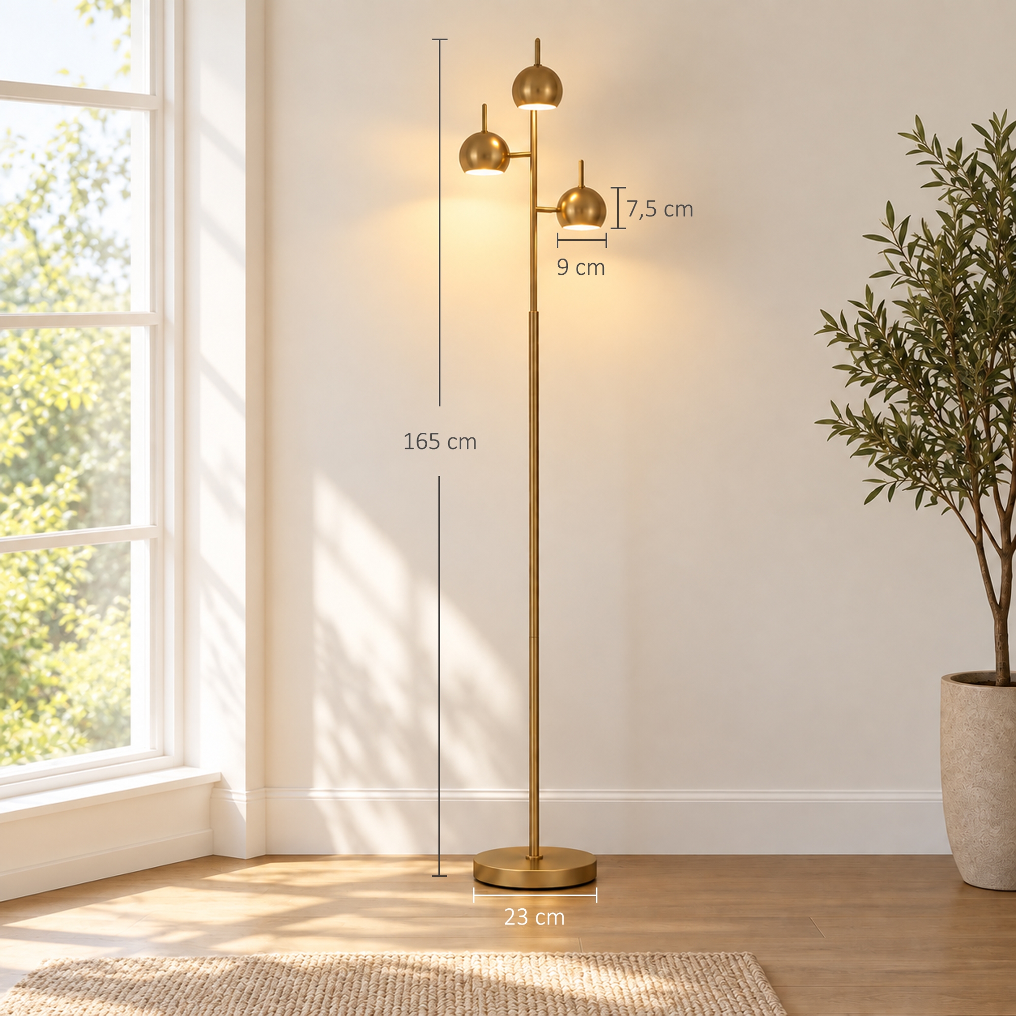 Stāvlampa ar 3 G9 ligzdām, zelta krāsā, 23 × 23 × 165 cm 2