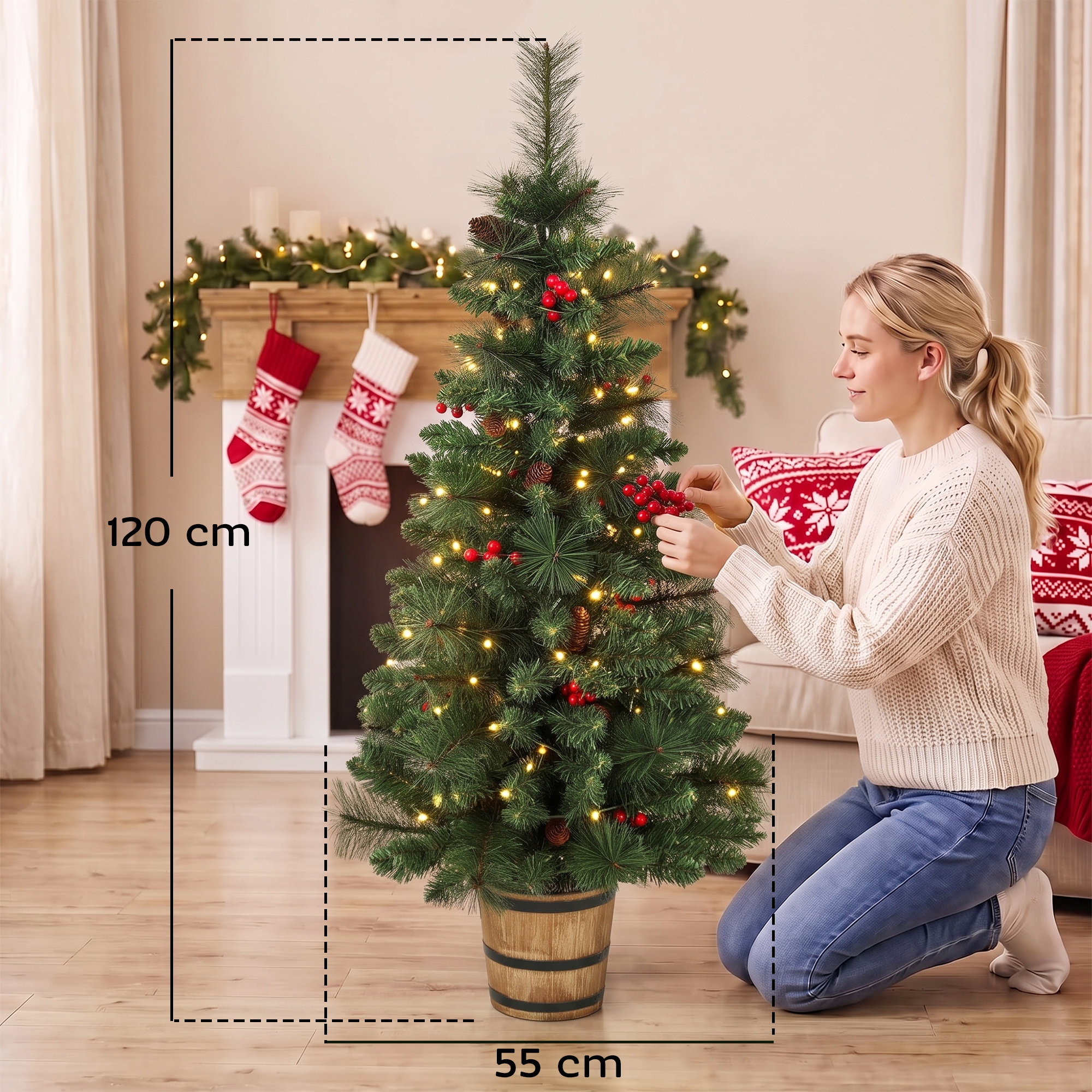 Dirbtinė kalėdinė eglutė su LED apšvietimu ir dekoracijomis, žalia, 120 cm 2