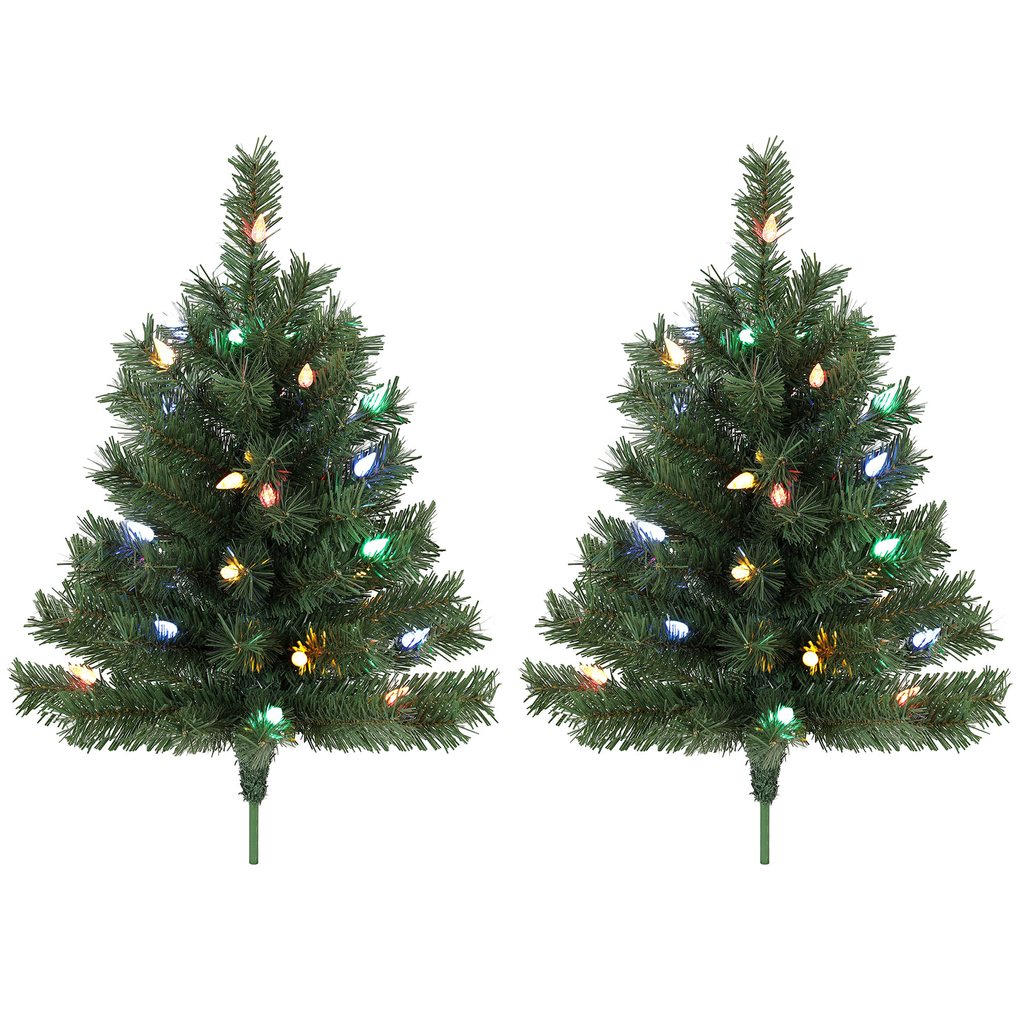 Kalėdinės eglutės su LED lemputėmis, žalios, 60 cm, 2 vnt.