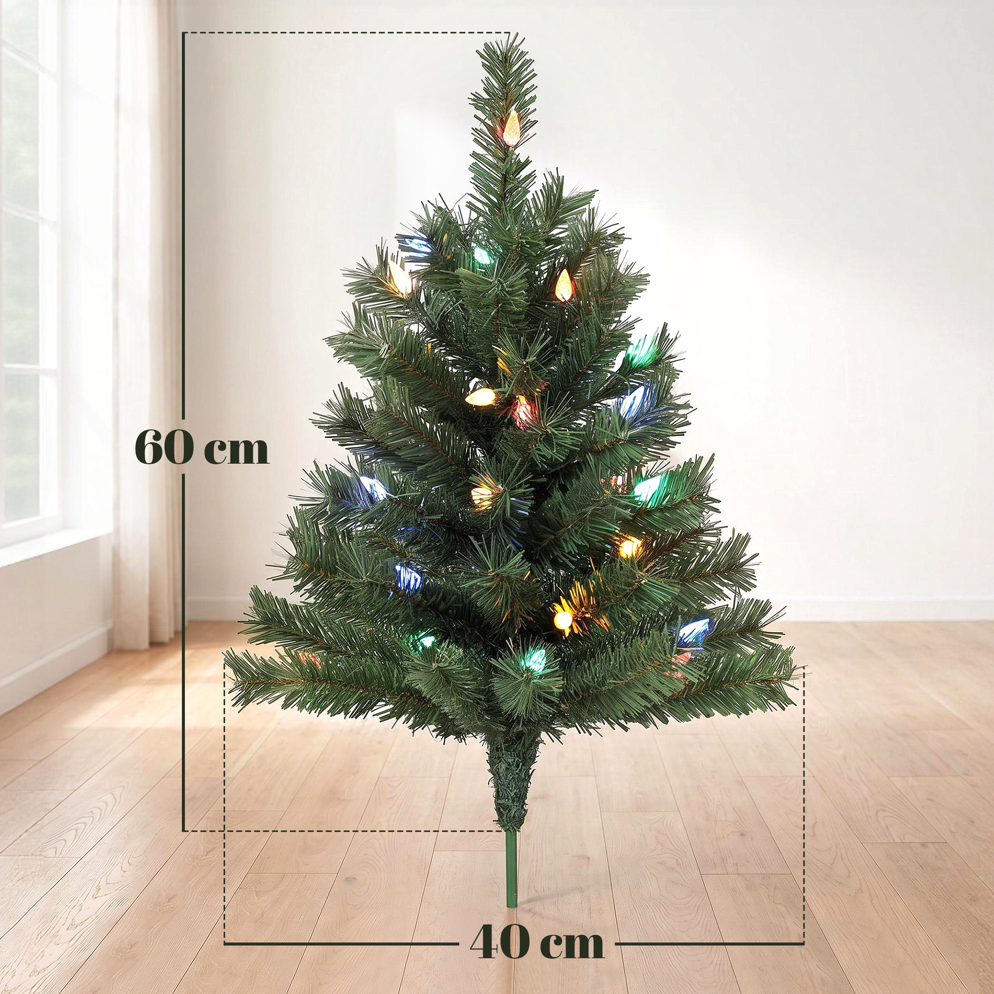 Kalėdinės eglutės su LED lemputėmis, žalios, 60 cm, 2 vnt. 2