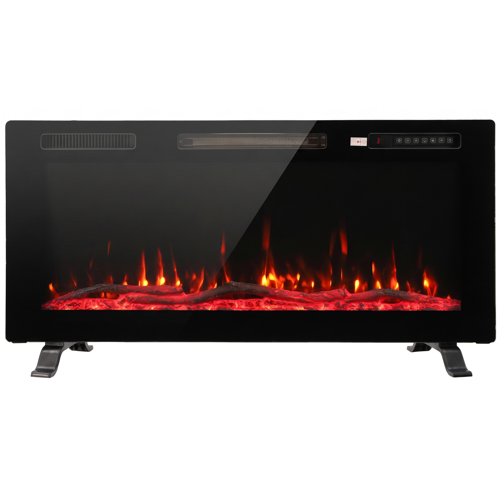 Elektrinis židinys su 3D LED liepsna ir 3 montavimo būdais, juodas, 92 × 11 × 46 cm