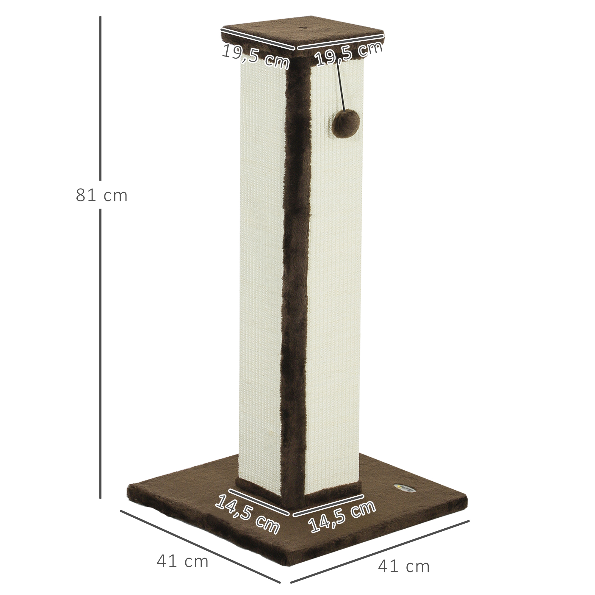 Kaķu skrāpētājs ar rotaļu bumbiņu un sizālu, krēmkrāsains un brūns, 81 cm 2