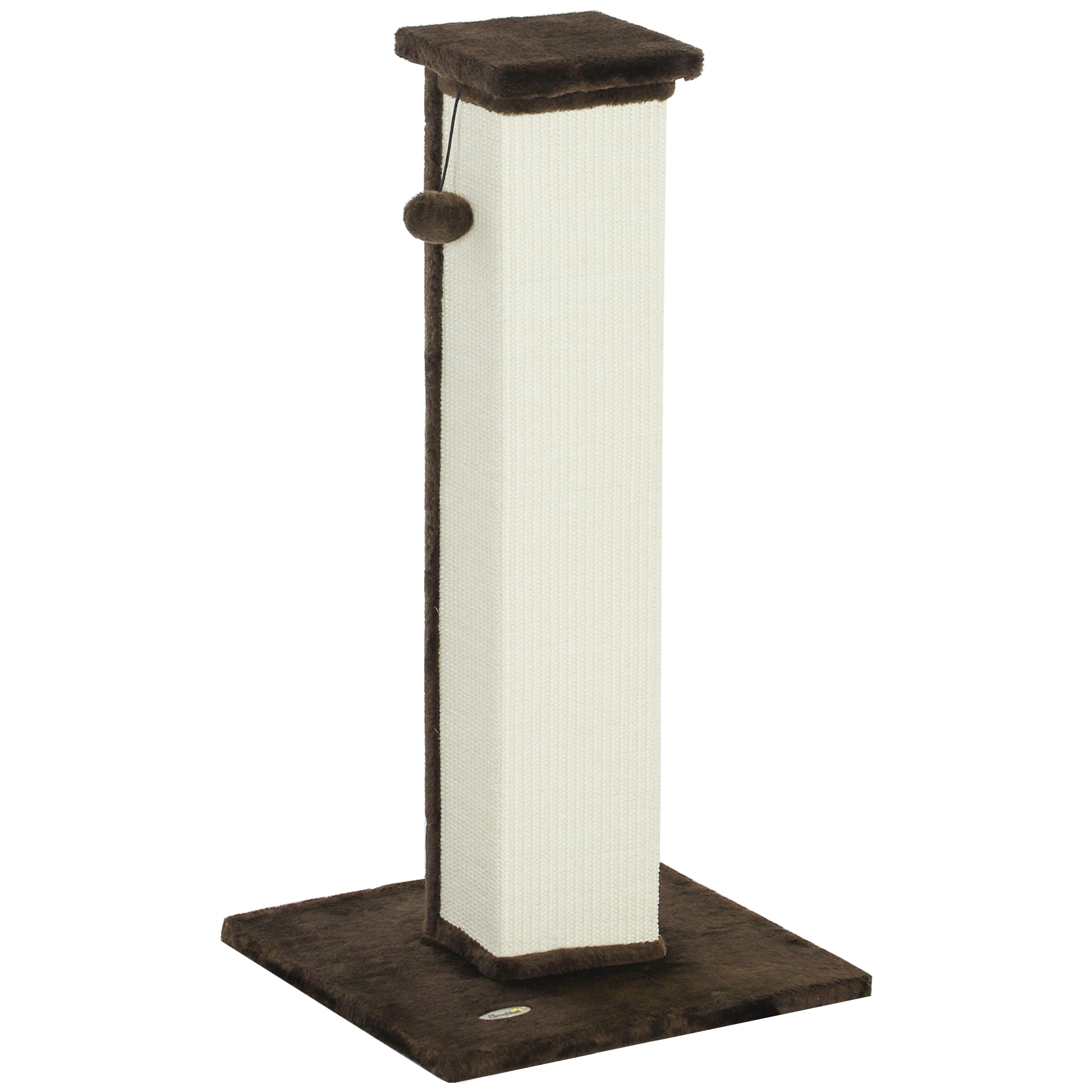 Kaķu skrāpētājs ar rotaļu bumbiņu un sizālu, krēmkrāsains un brūns, 81 cm