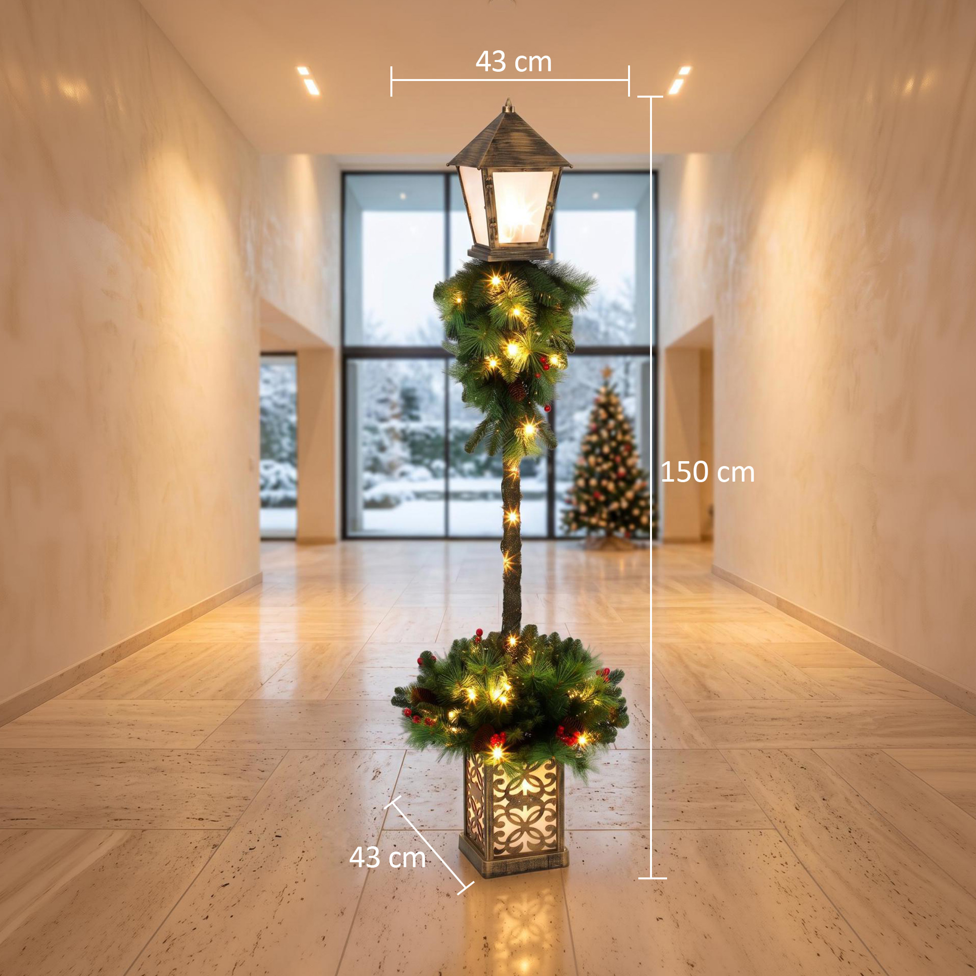 Kalėdinis žibinto stulpas su 50 šiltai baltų LED ir 159 PVC šakelių galiukais, žalias ir juodas, 43 × 43 × 150 cm 2