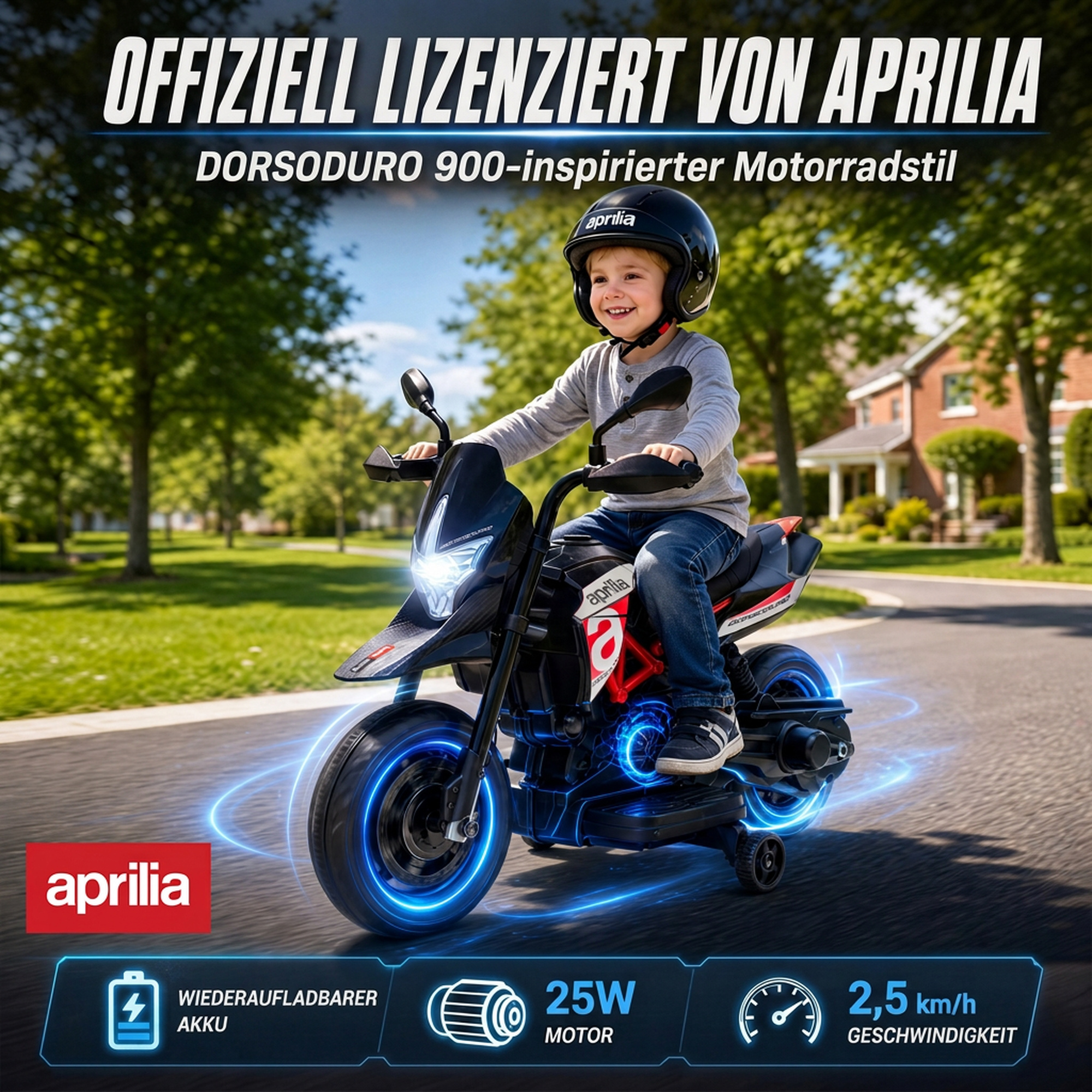 Vaikiškas elektrinis motociklas APRILIA DORSODURO 900, raudonas ir juodas, 81 × 43 × 57 cm 3