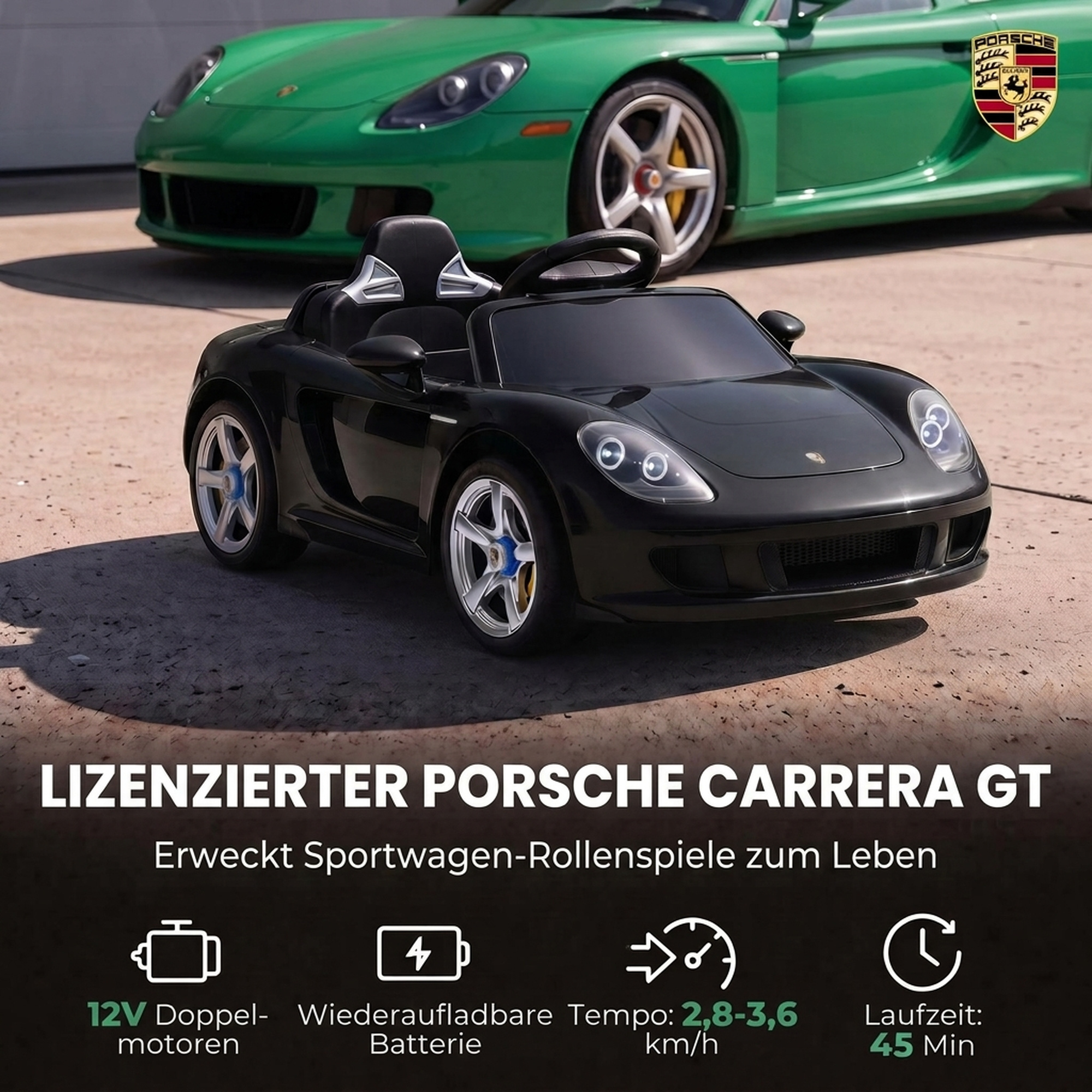 Vaikiškas elektromobilis Porsche Carrera GT, juodas, 111,1 × 59 × 45 cm 3