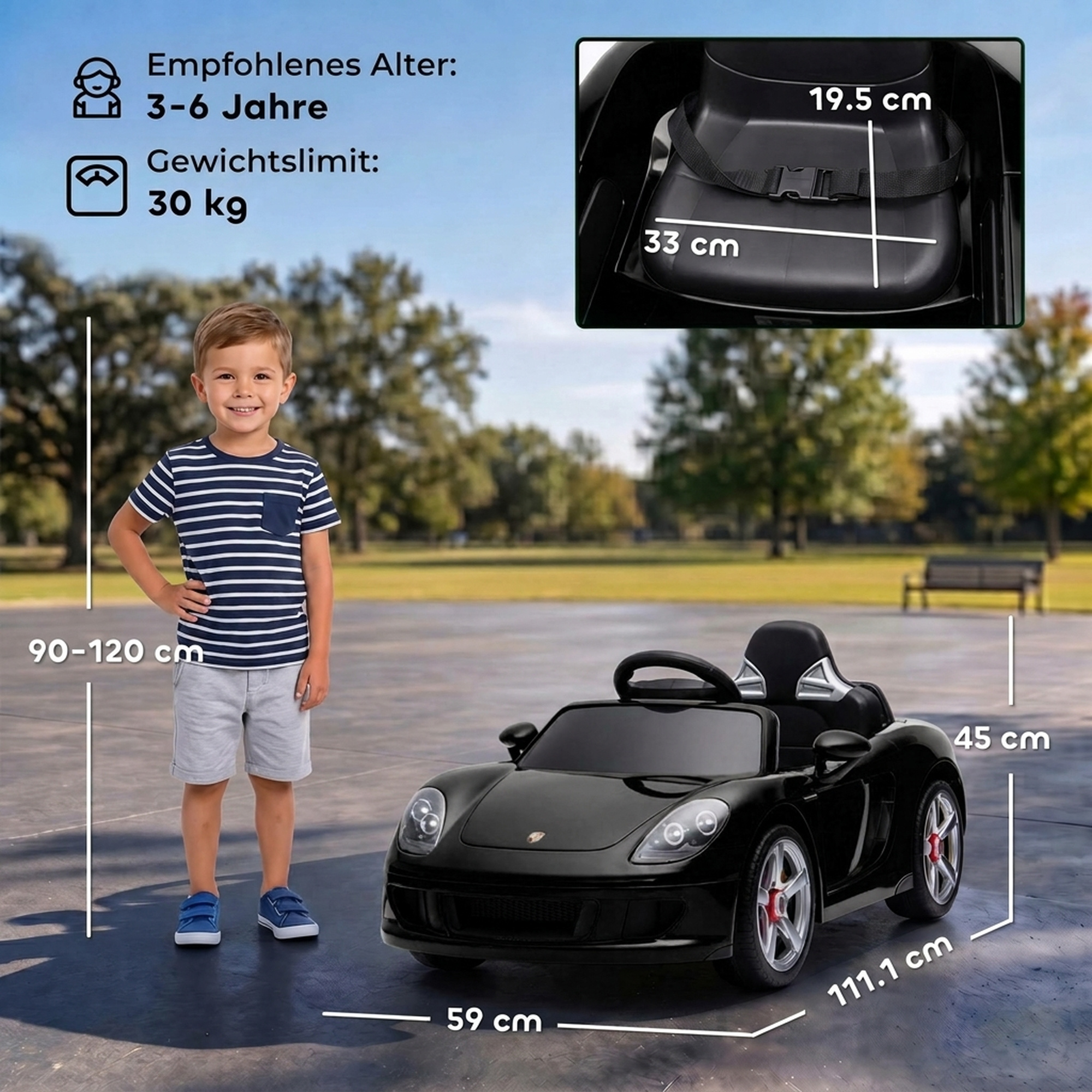 Vaikiškas elektromobilis Porsche Carrera GT, juodas, 111,1 × 59 × 45 cm 2