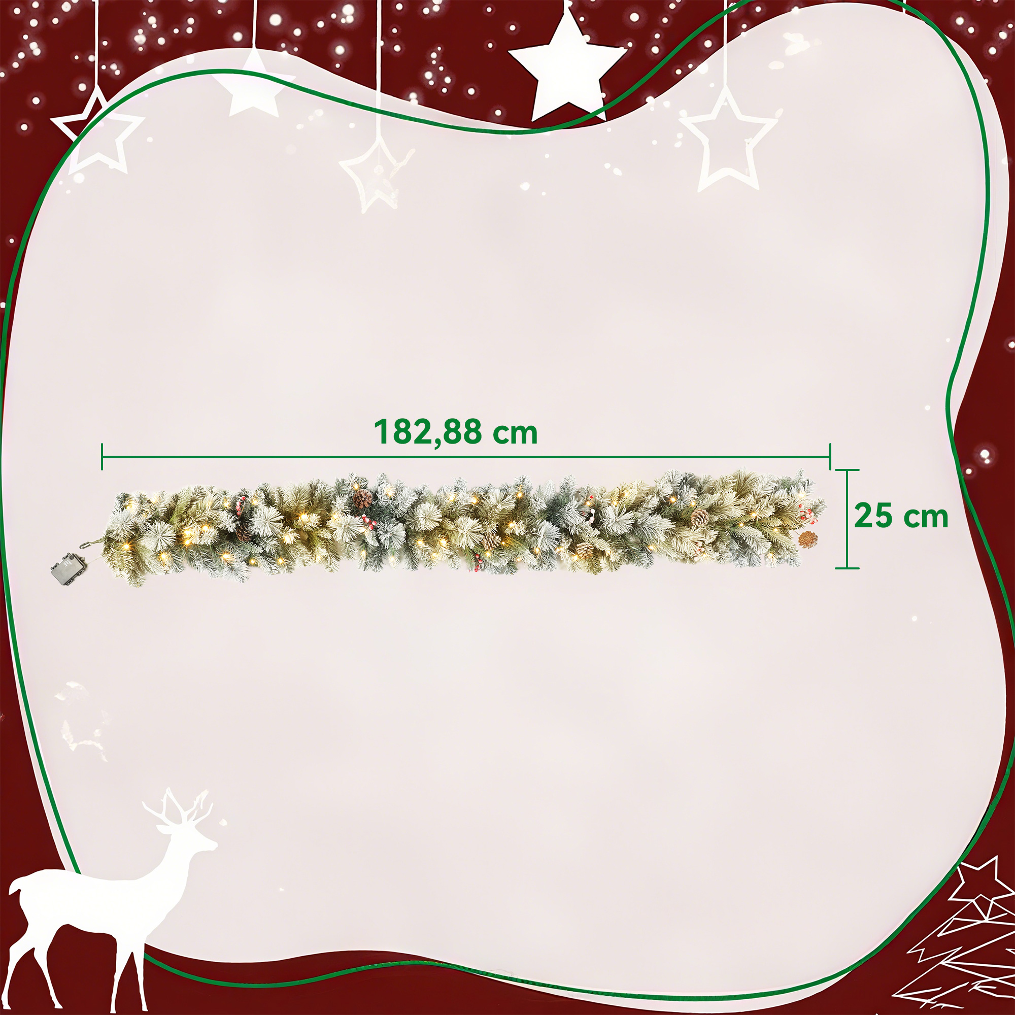 Ziemassvētku virtene ar 50 LED spuldzītēm un apsnigušām zariņām, zaļa un balta, Ø 25 × 180 cm 2