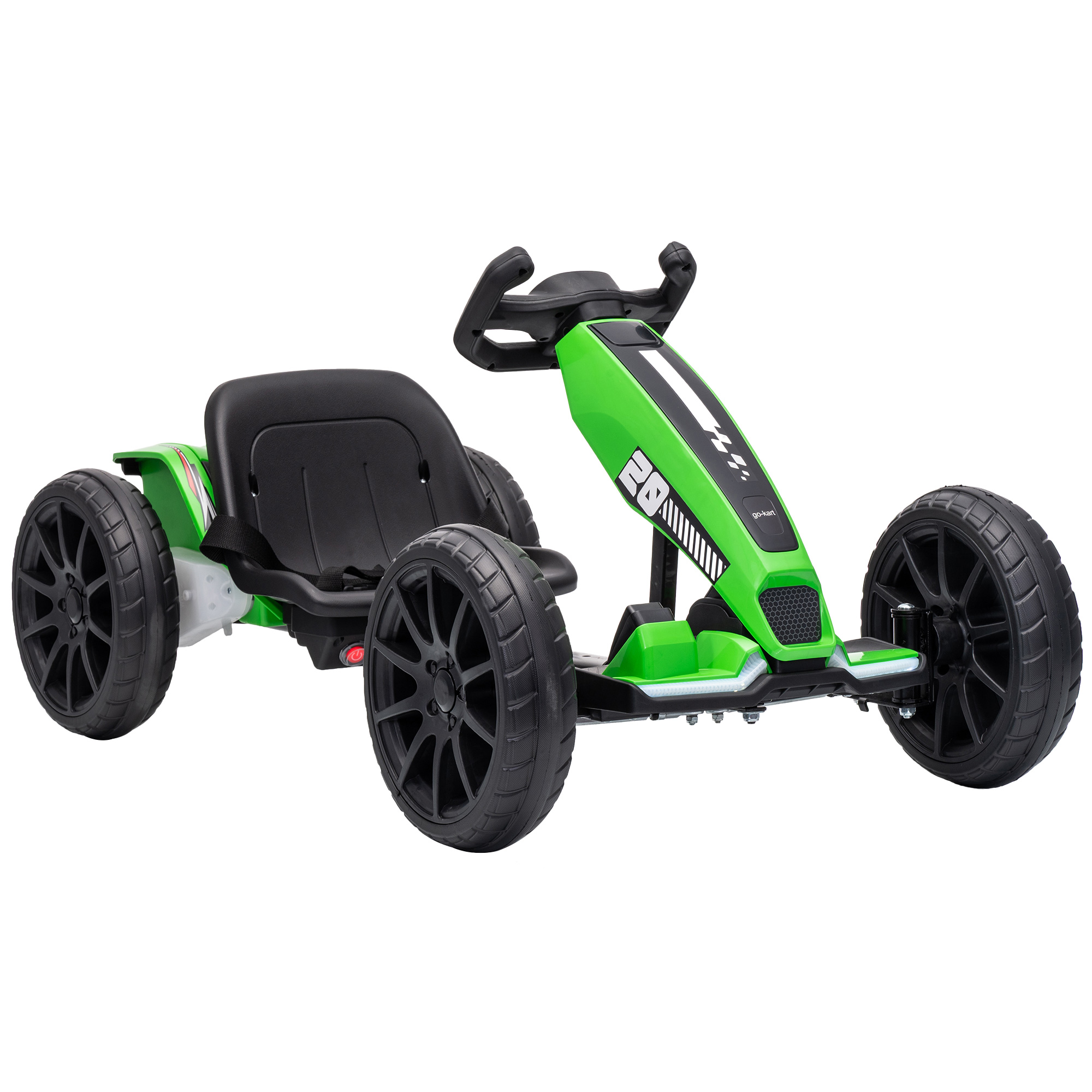 Elektrinis kartingas vaikams su reguliuojamu ilgiu ir dviem varikliais, žalias ir juodas, 98 × 55,5 × 46,5 cm