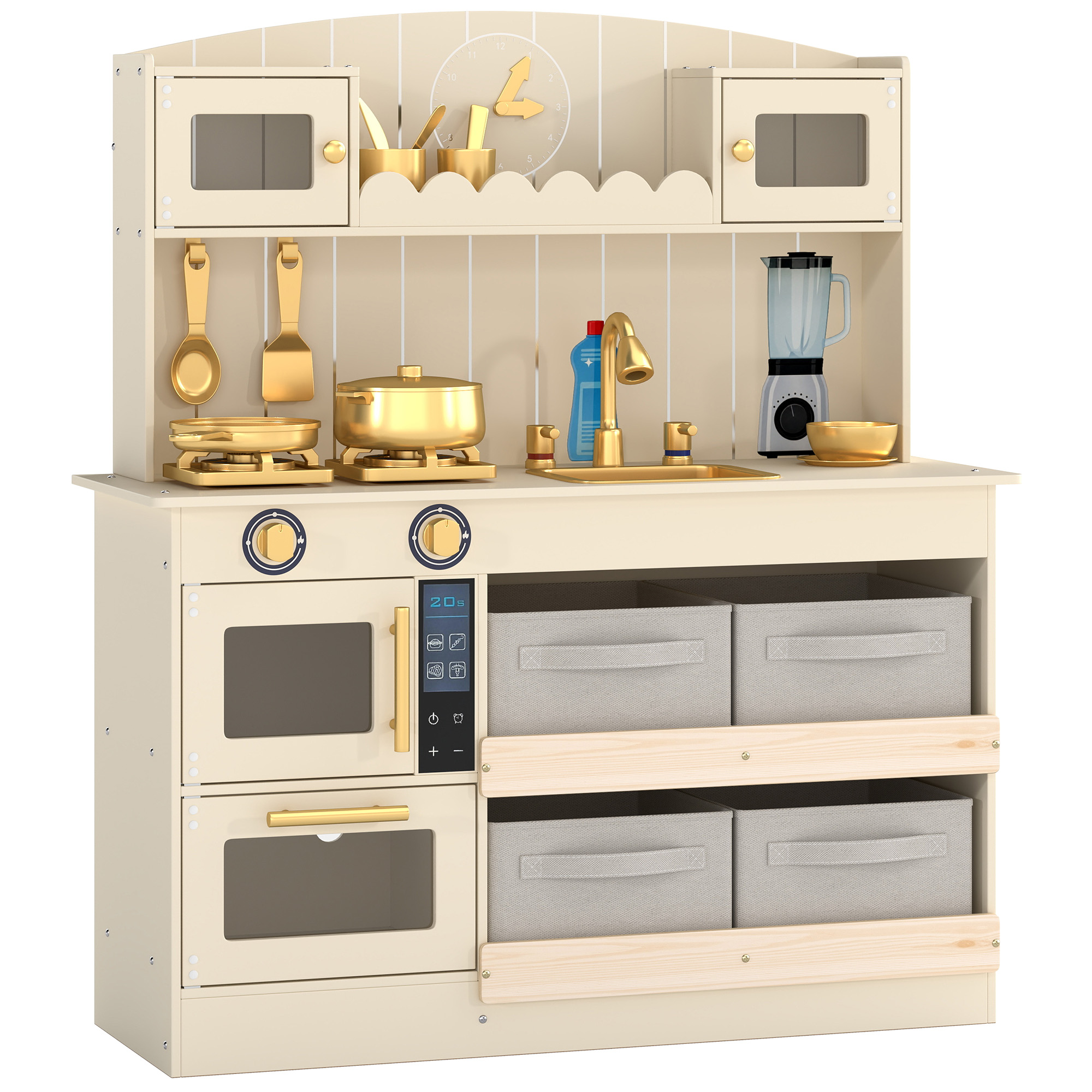 Vaikiška žaislinė virtuvė su šviesos ir garso efektais, kreminės baltos spalvos, 88 x 30 x 96 cm