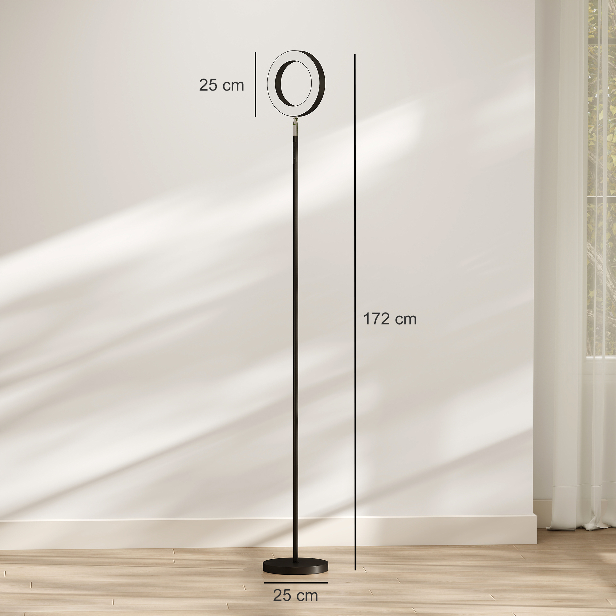 Brīvi stāvošs LED gaismeklis ar RGB un regulējamu baltu gaismu, melns/balts, 25 × 25 × 172 cm 2