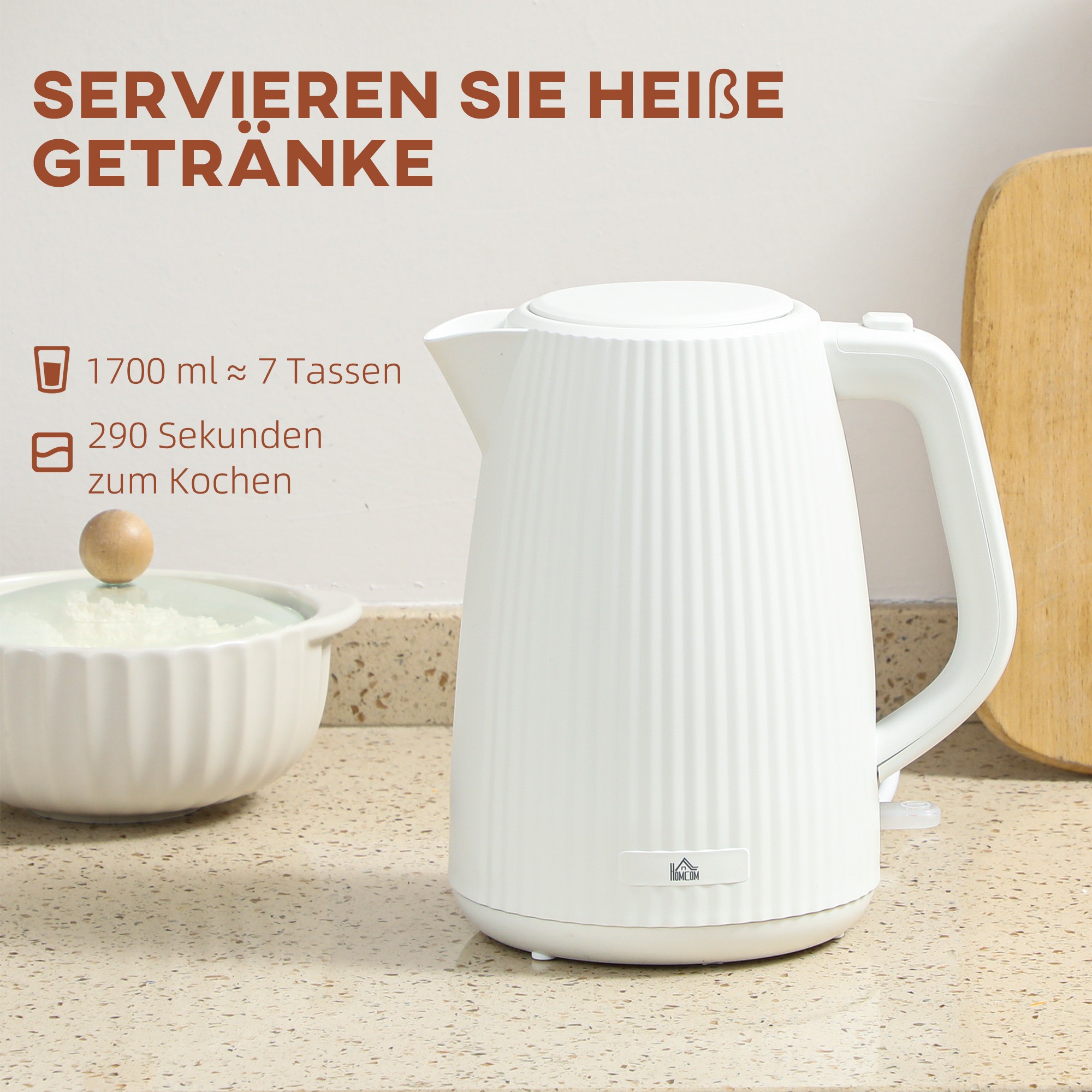 Elektrinis virdulys 1,7 l, 2200 W, kreminės baltos spalvos, 21,4 × 15,6 × 23,3 cm 3