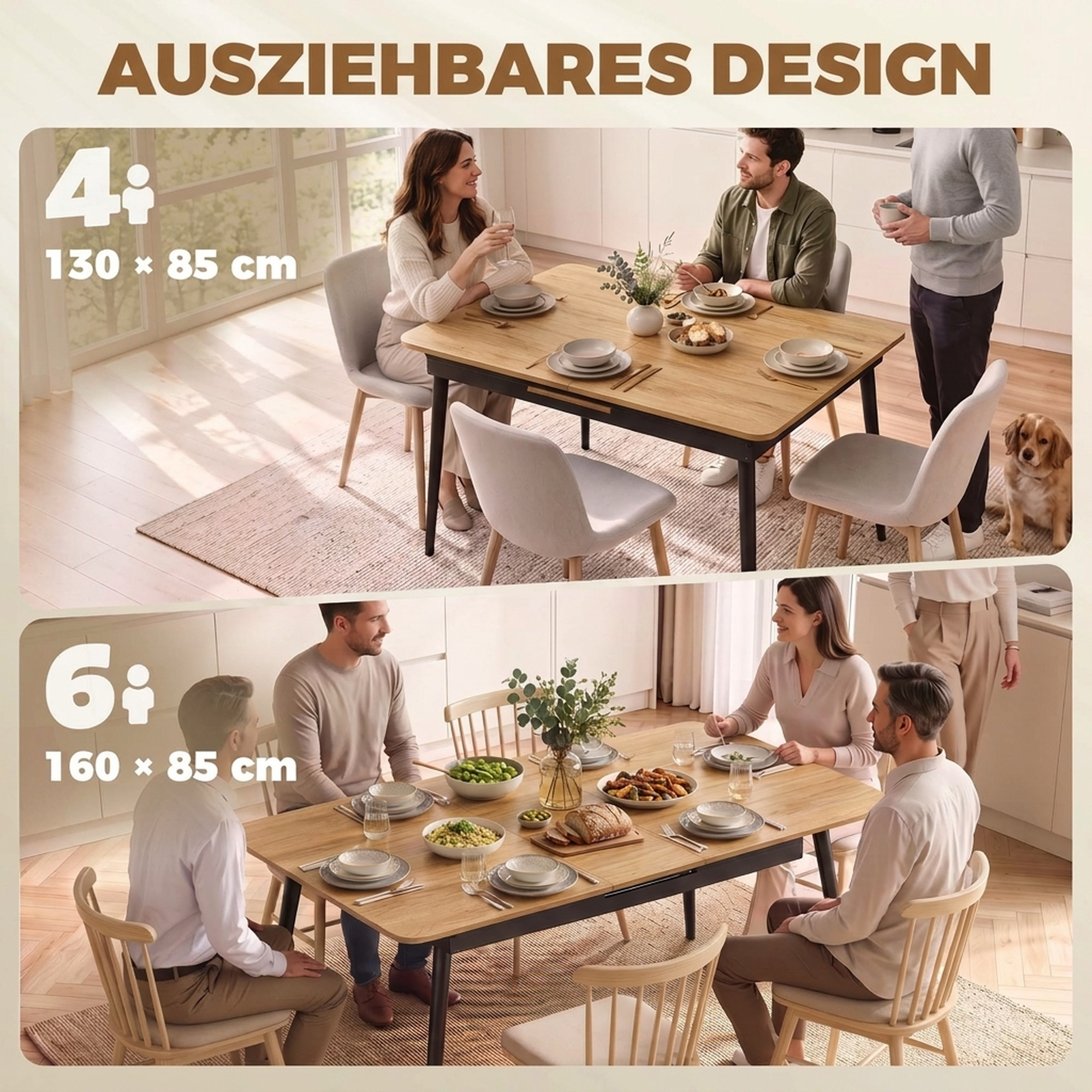 Izvelkams ēdamgalds 4–6 vietām ar noapaļotiem stūriem, ozola un melnā krāsā, 130–160 x 85 x 75 cm 3