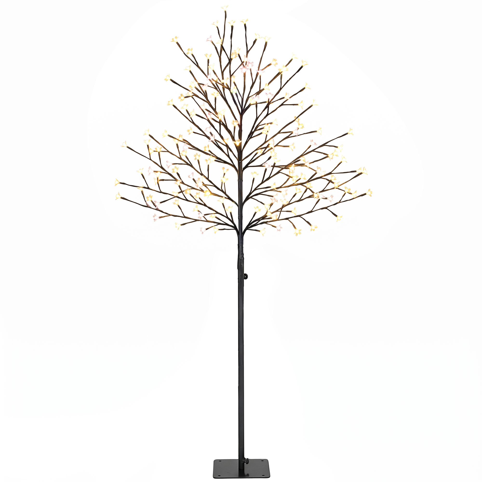 LED vyšnių žiedų medis su 160 LED ir 11 šviesos režimų, juodas ir skaidrus, 55 × 55 × 150 cm