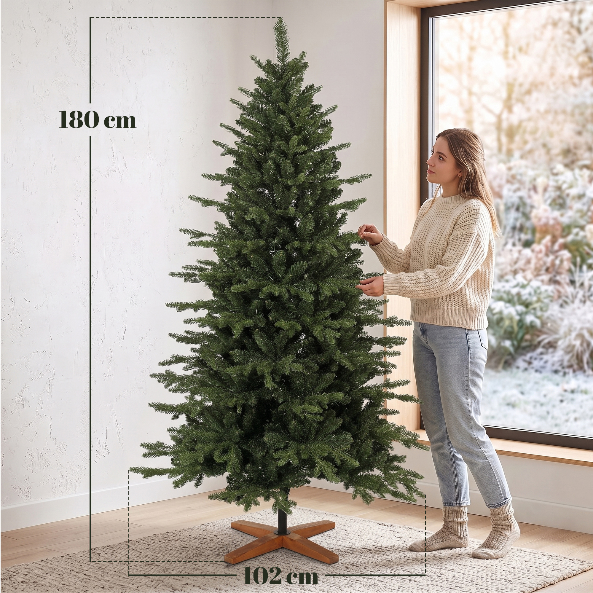 Dirbtinė kalėdinė eglutė su sulankstomu mediniu stovu, žalia, 180 cm 2