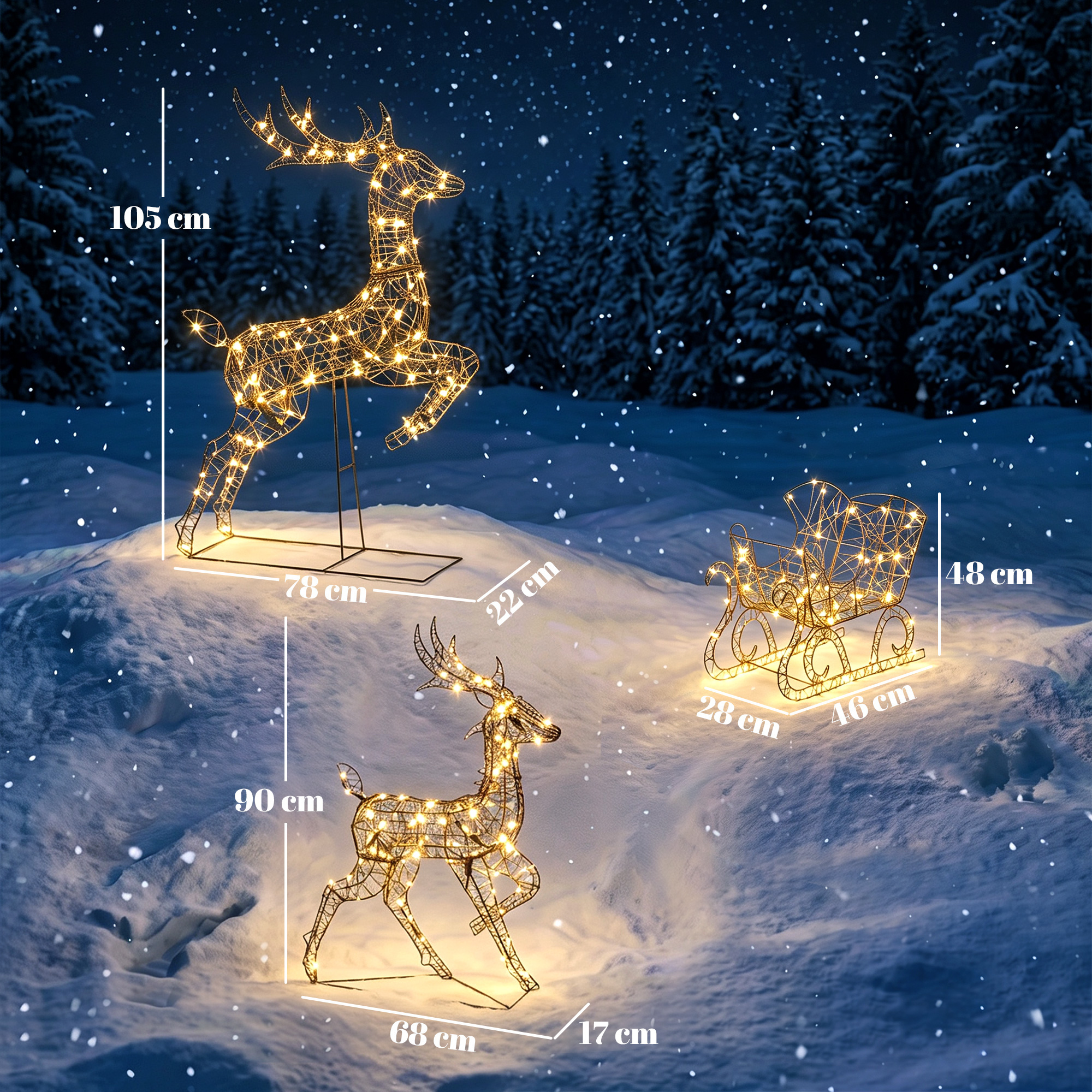 Ziemassvētku briežu un ragavu komplekts ar 240 LED un 8 apgaismojuma režīmiem, brūns, 78 × 22 × 105 cm / 68 × 17 × 90 cm / 46 × 28 × 48 cm, 3 daļas 2