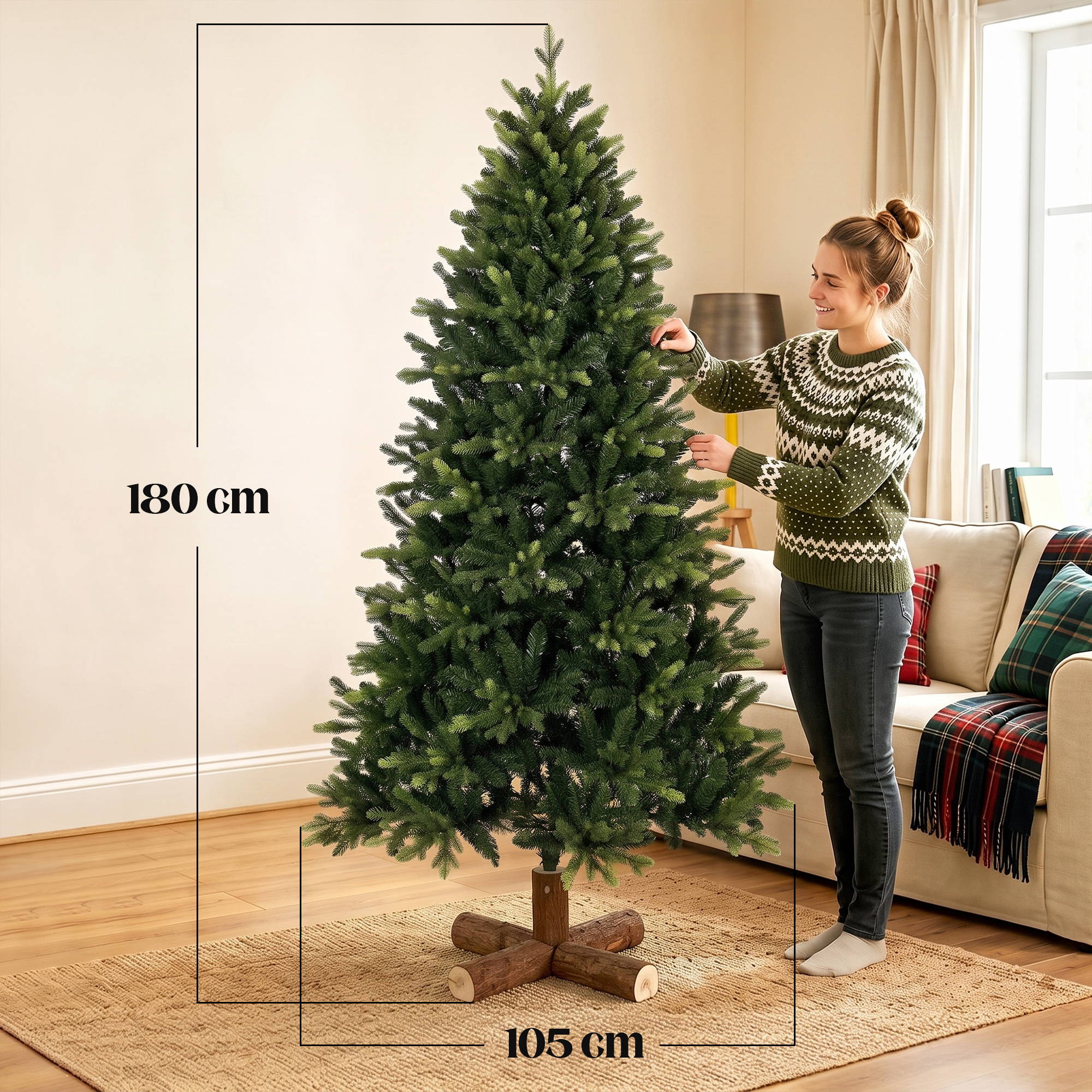 Dirbtinė kalėdinė eglutė su 2419 PE ir PVC šakelių galiukais ir atlenkiamomis šakomis, žalia, Ø 105 × 180 cm 2