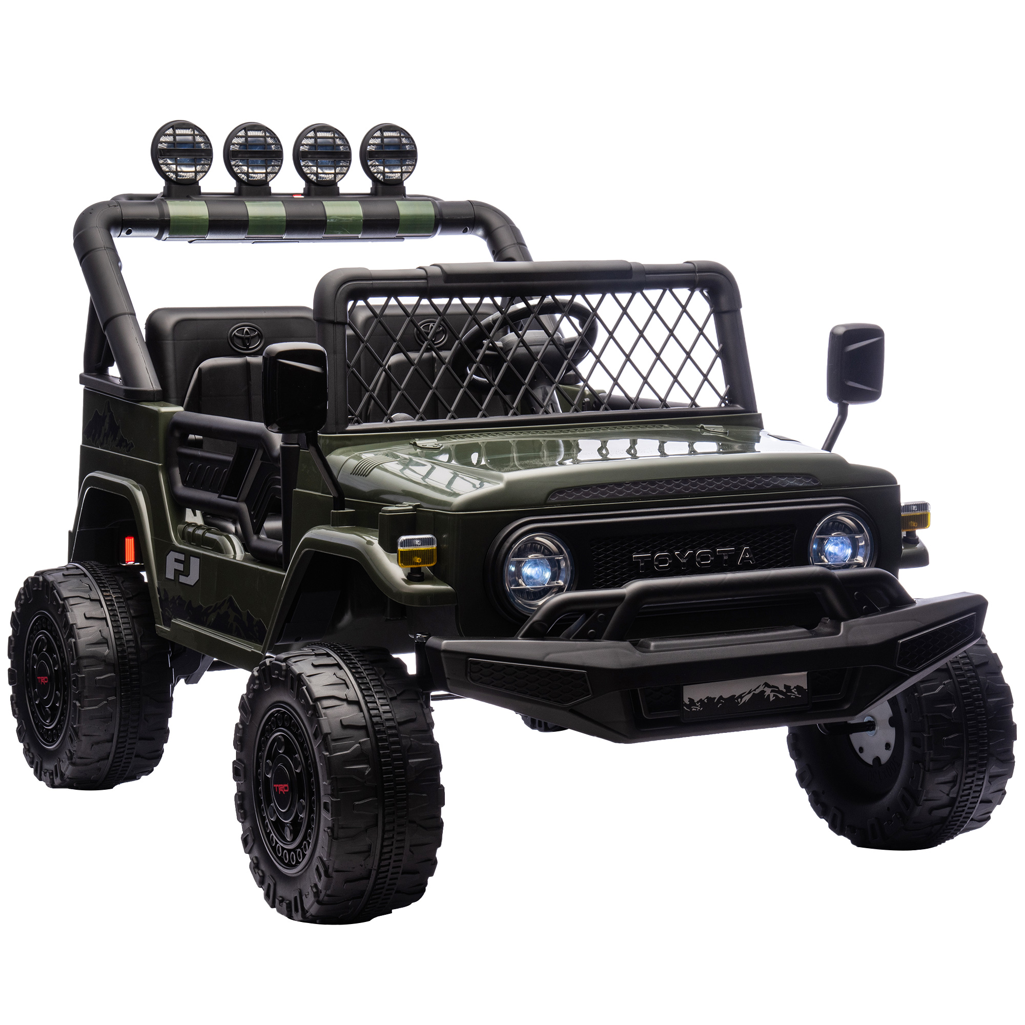Vaikiškas elektromobilis „Toyota FJ“ su nuotoliniu valdymu, tamsiai žalias ir juodas, 122 × 86 × 88 cm