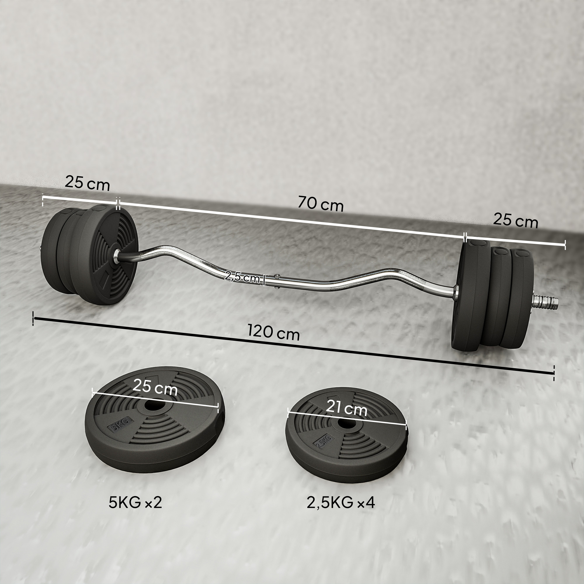 Štangos komplektas su lenkta neslystančia štanga, juodas, 120 cm, 25 kg 2