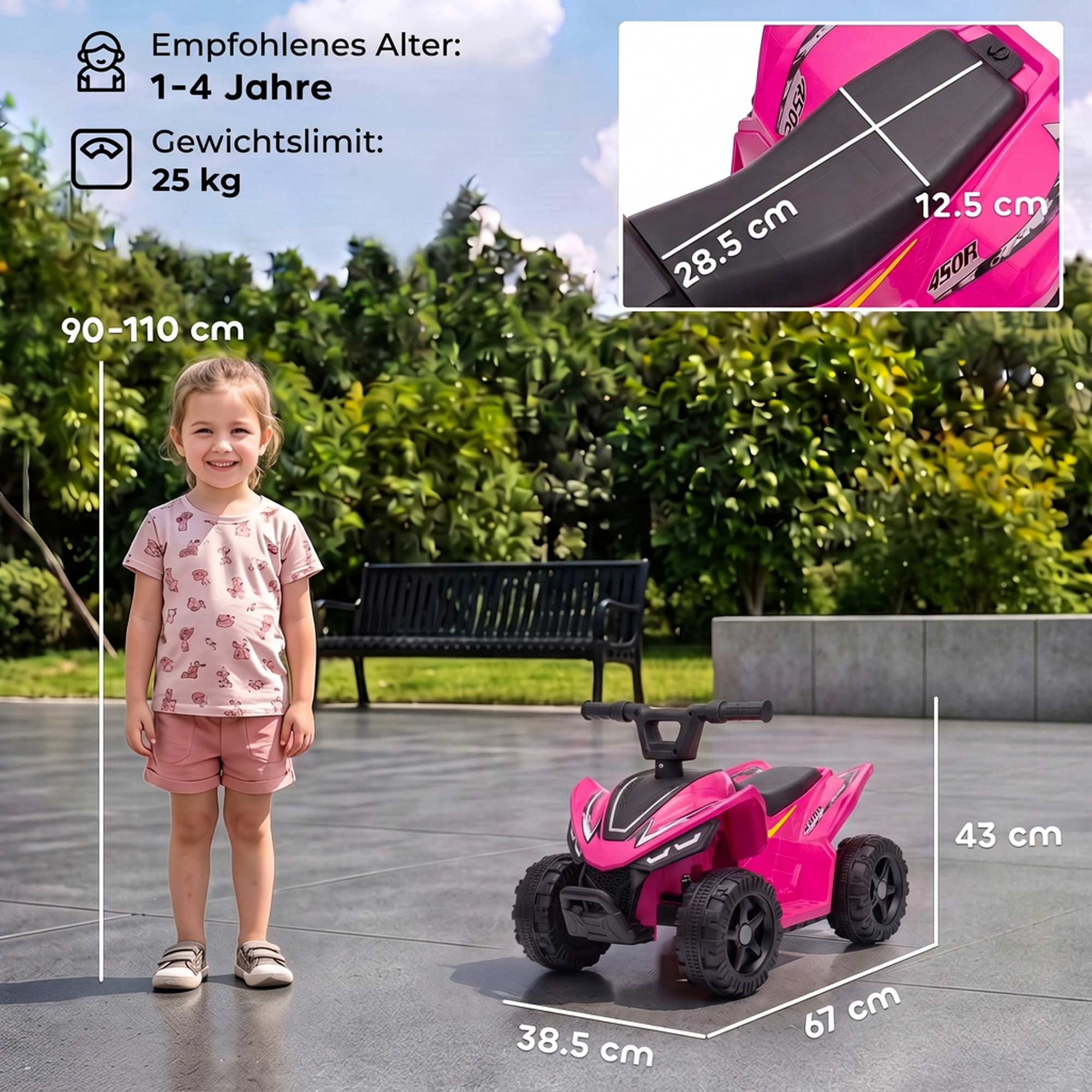Elektrinis vaikiškas keturratis su ličio akumuliatoriumi ir 20 W varikliu, šviesiai raudonas ir juodas, 67 × 38,5 × 43 cm 2