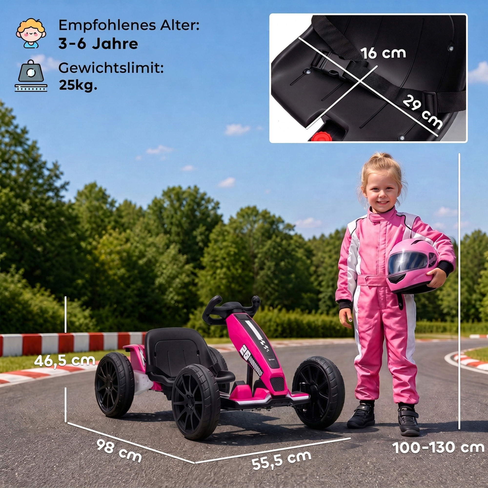 Elektriskais kartings ar regulējamu garumu un 2 motoriem, rozā/melns, 98 × 55,5 × 46,5 cm 2
