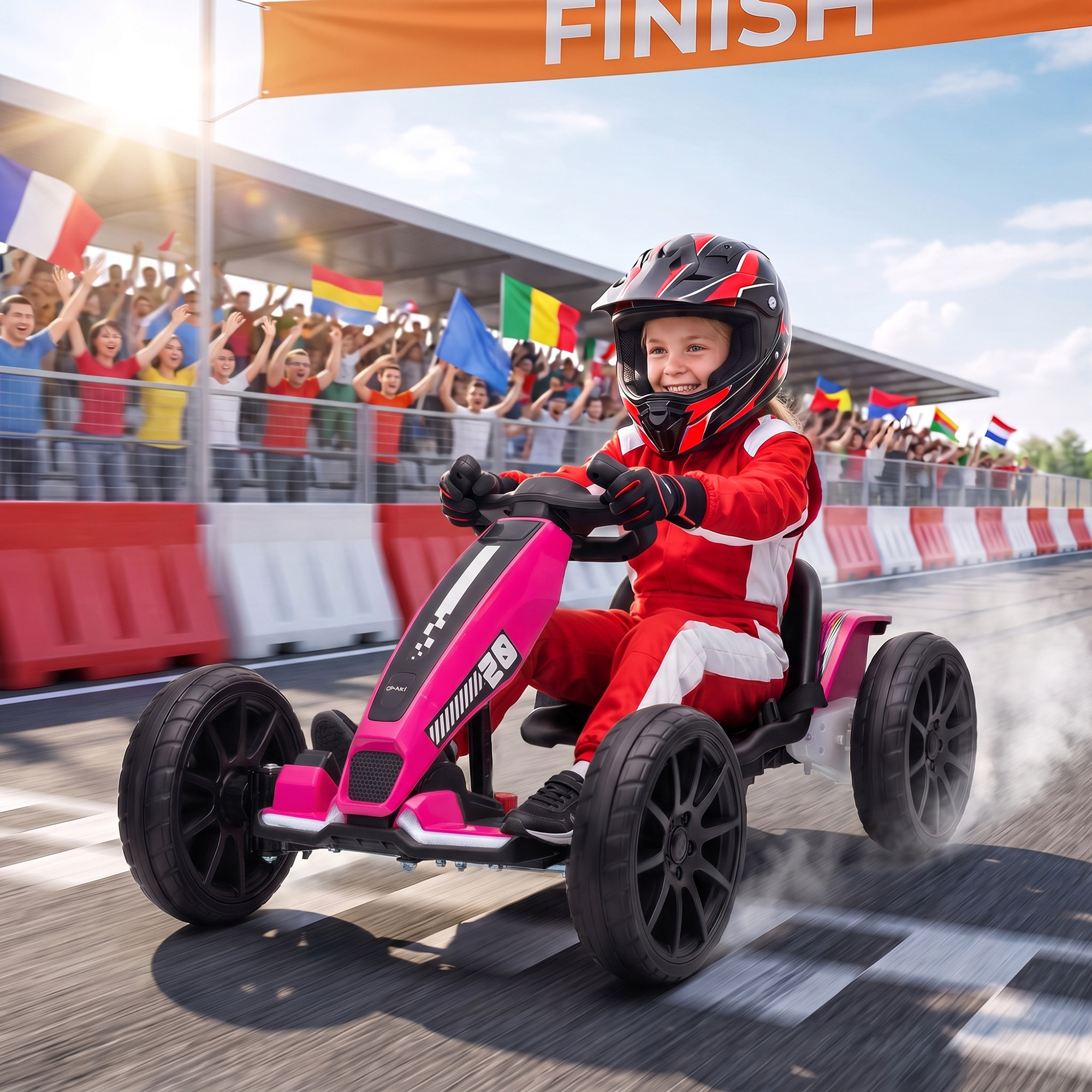 Elektriskais kartings ar regulējamu garumu un 2 motoriem, rozā/melns, 98 × 55,5 × 46,5 cm