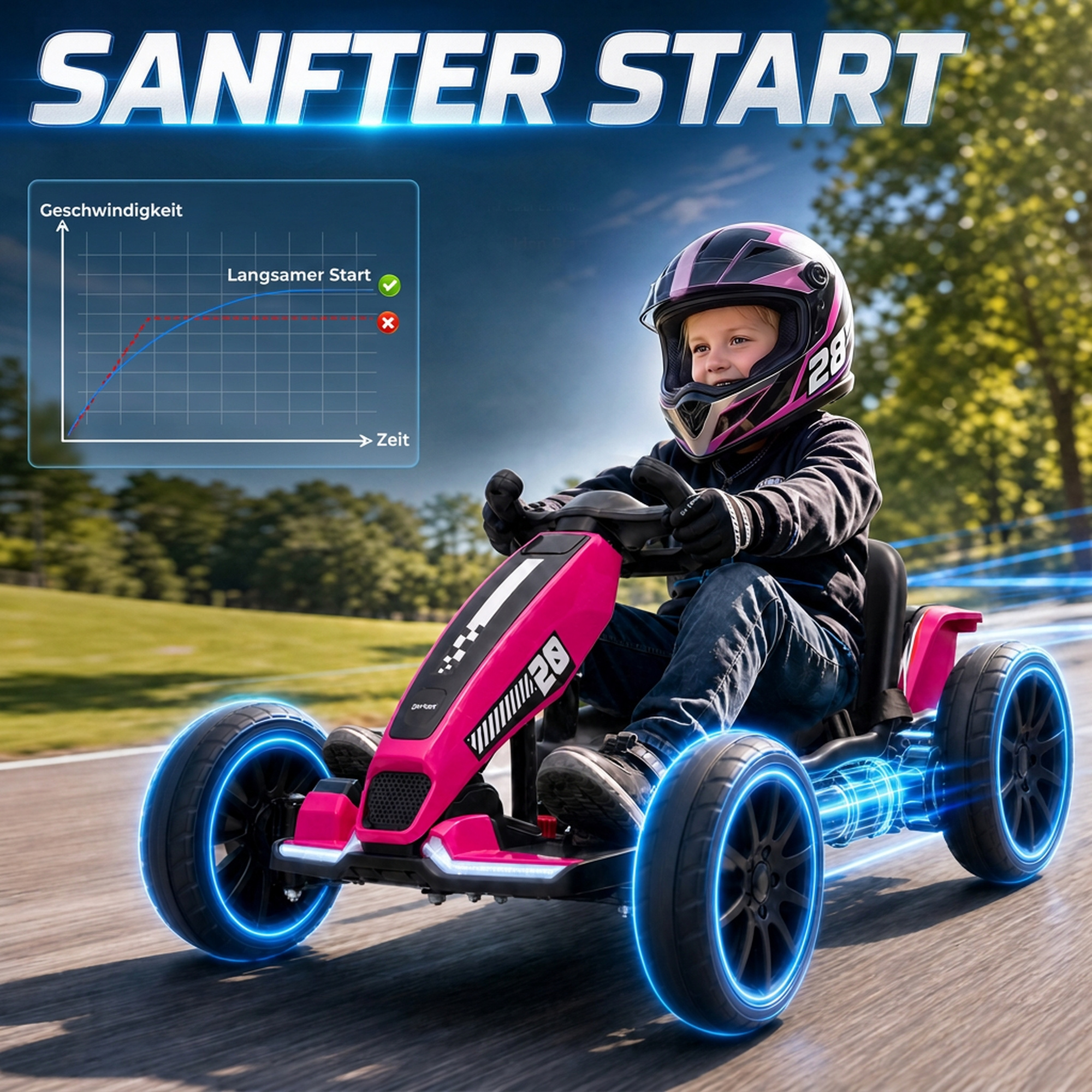 Elektriskais kartings ar regulējamu garumu un 2 motoriem, rozā/melns, 98 × 55,5 × 46,5 cm 3