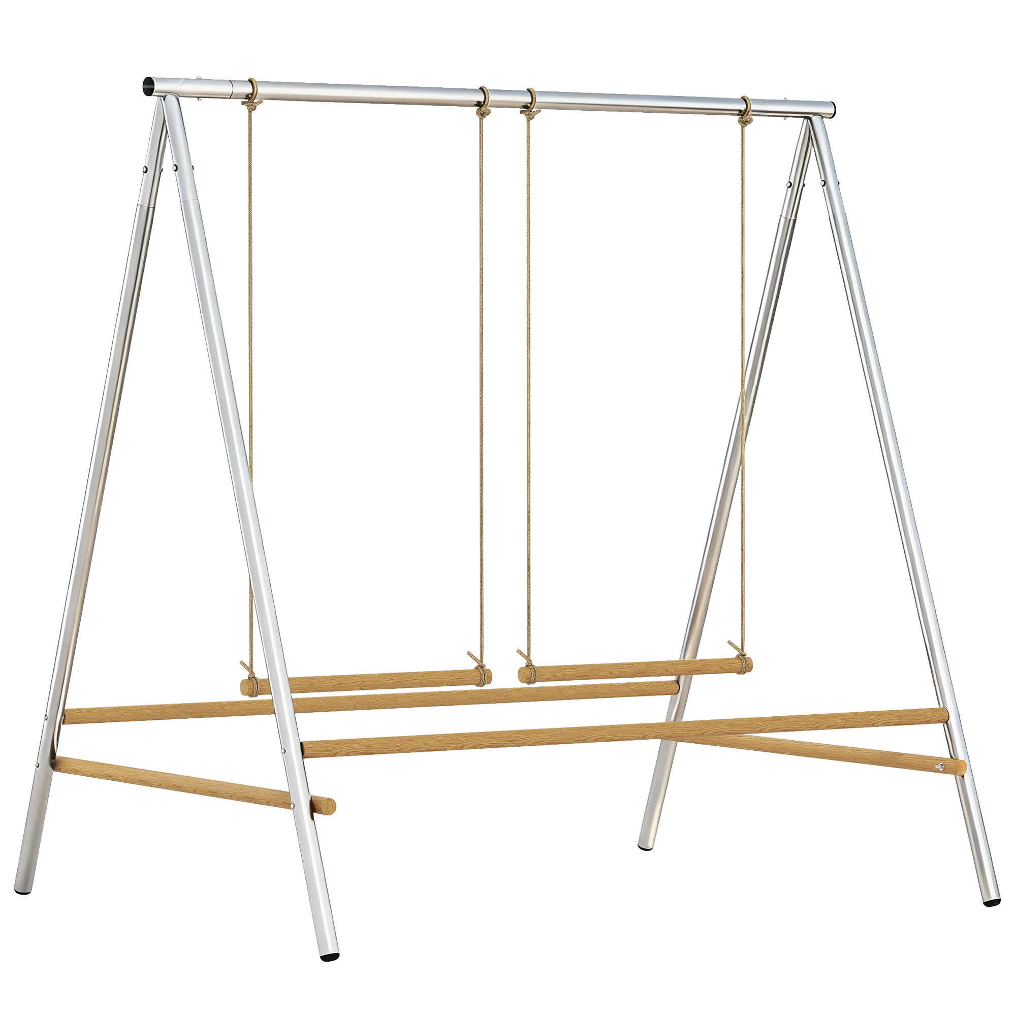 Vištų žaidimų konstrukcija su 2 reguliuojamomis sūpynėmis, sidabro ir natūralios medienos, 102 × 87 × 110 cm