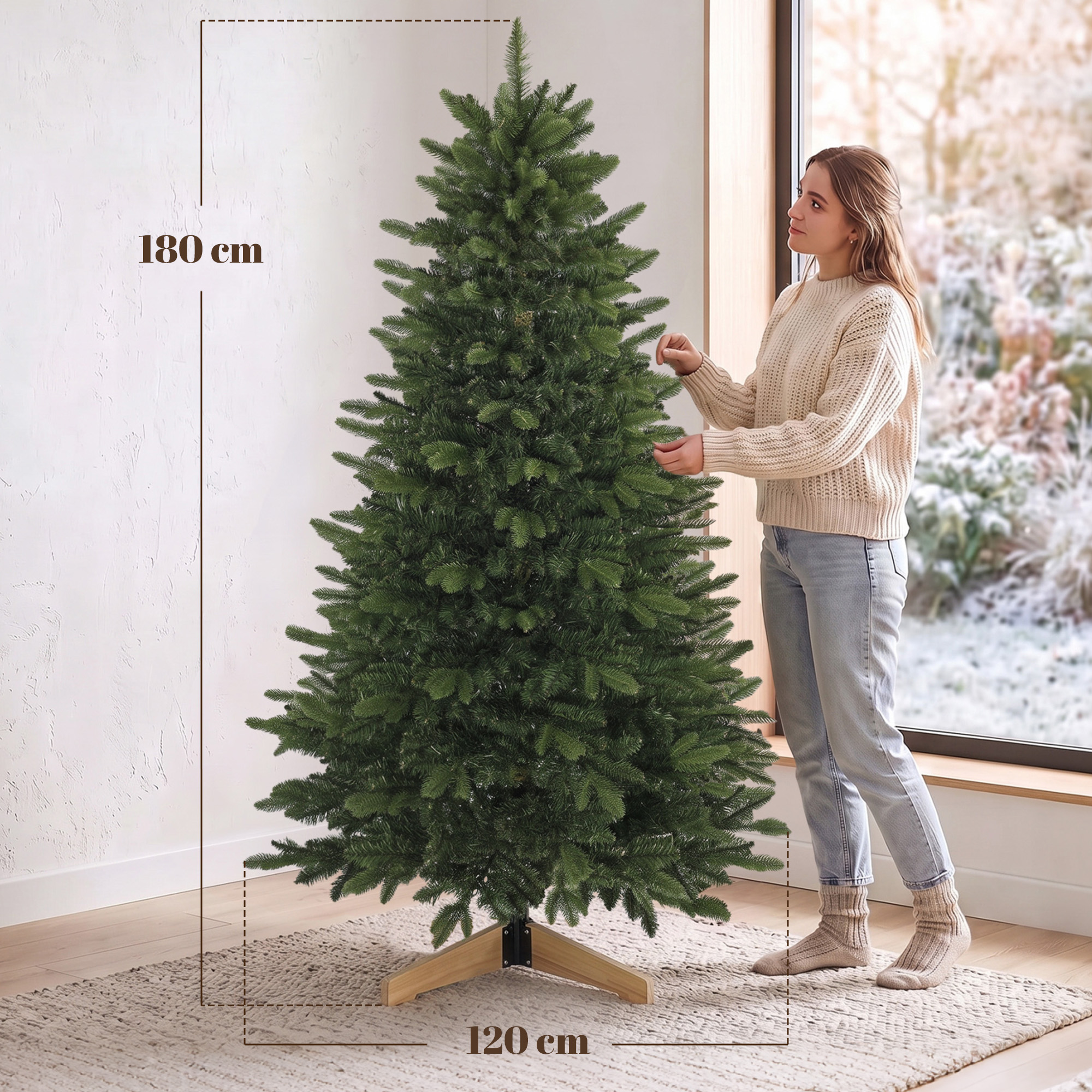 Dirbtinė kalėdinė eglutė Fraser eglės formos su mediniu stovu, žalia, 180 cm 2