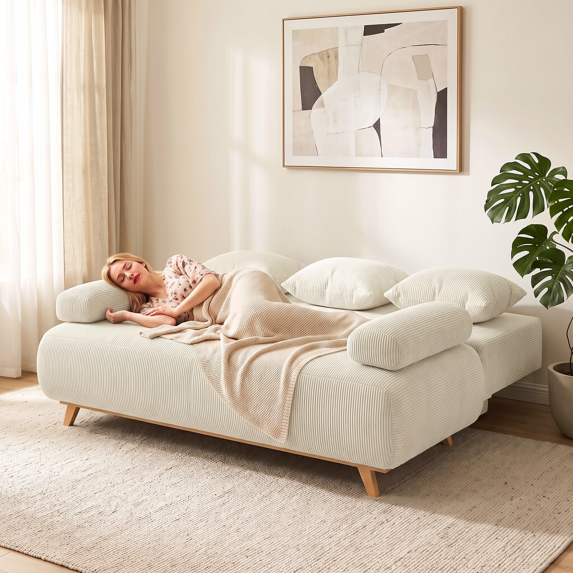 Sofa-lova su patalynės dėže, smėlio spalvos, 188 × 100 × 84 cm