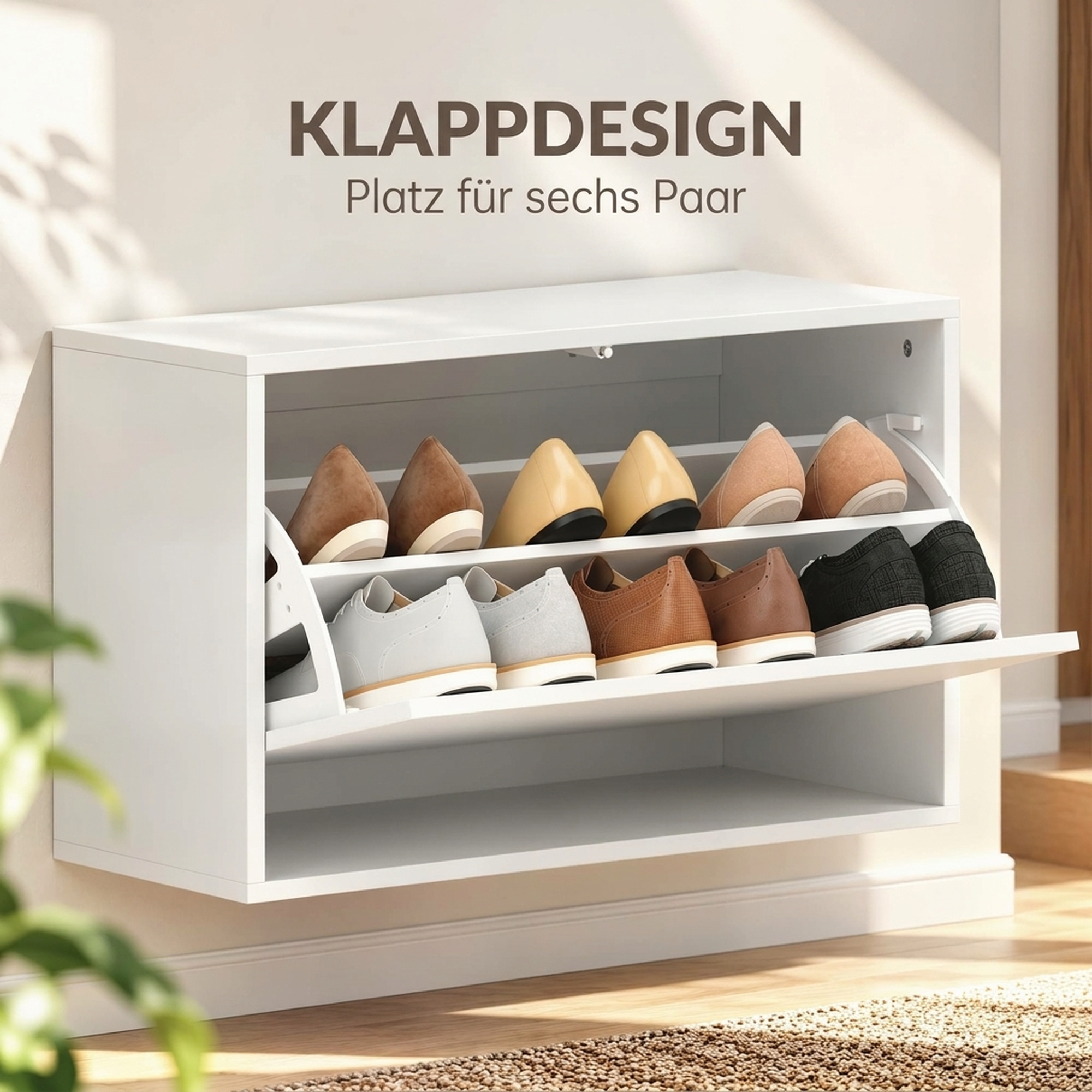 Kurpju skapis ar 2 nolaižamiem nodalījumiem, balts, 70 × 30 × 43 cm 3