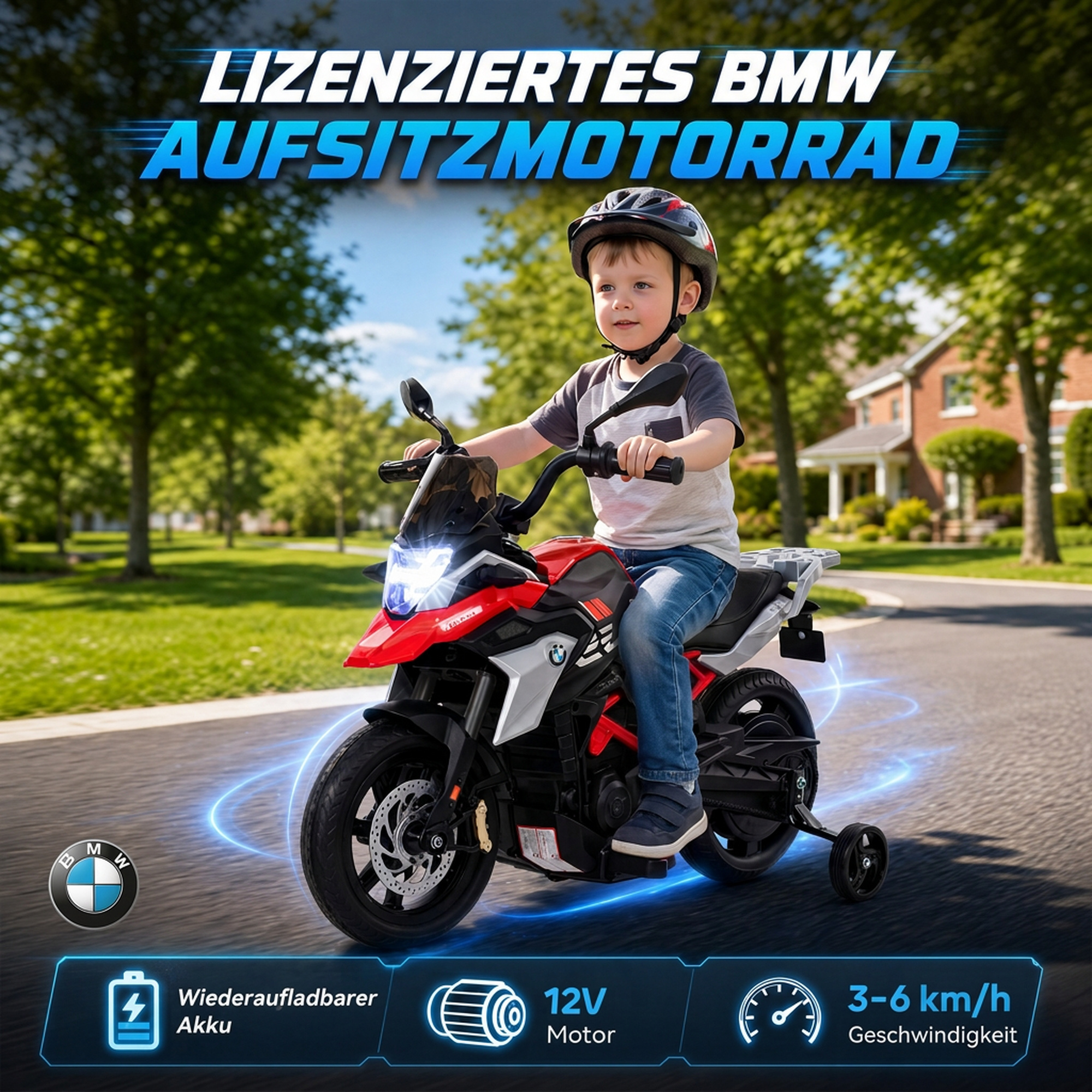 Vaikiškas elektrinis motociklas BMW G310 GS su ličio jonų akumuliatoriumi, raudonos ir juodos spalvos, 102 × 62 × 73 cm 3