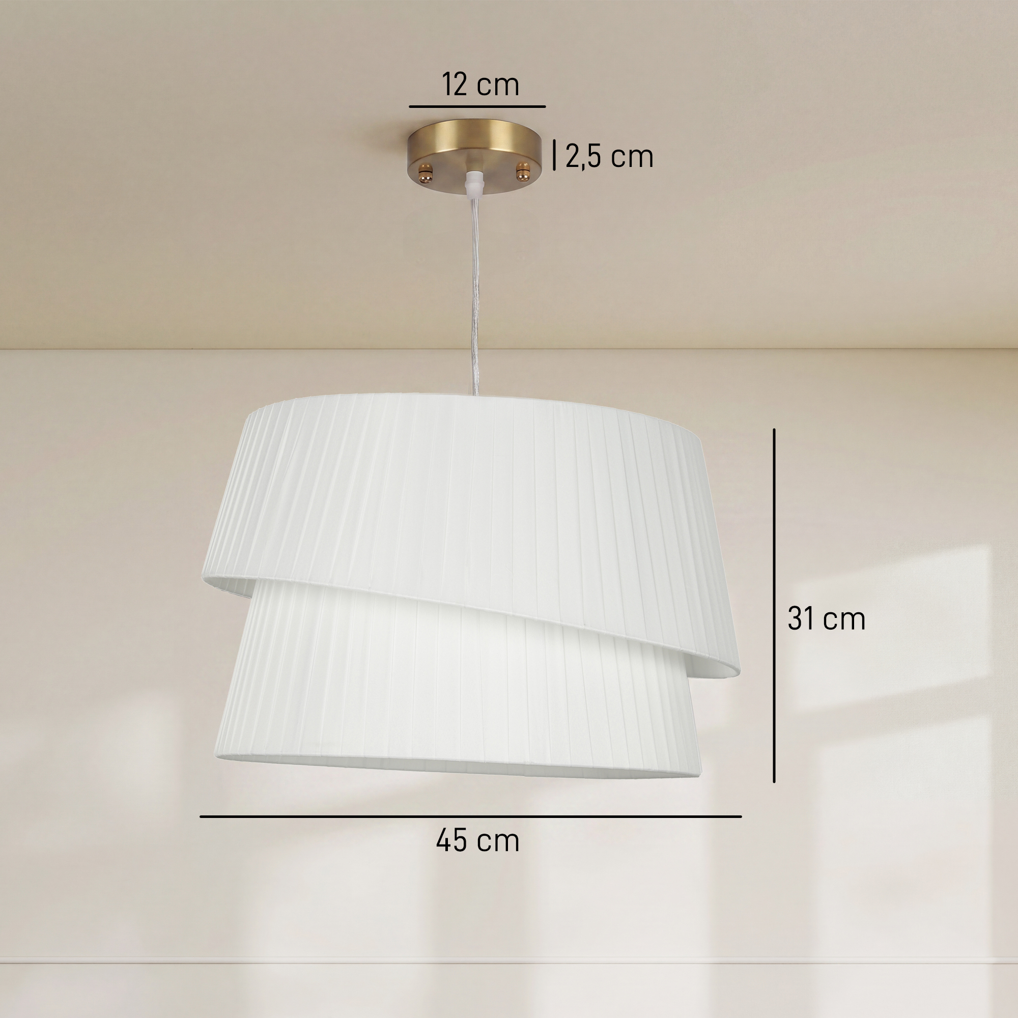 Pakaramais gaismeklis ar dubulto abažūru, regulējama augstuma, balts un zelta, 45 × 45 × 31 cm 2