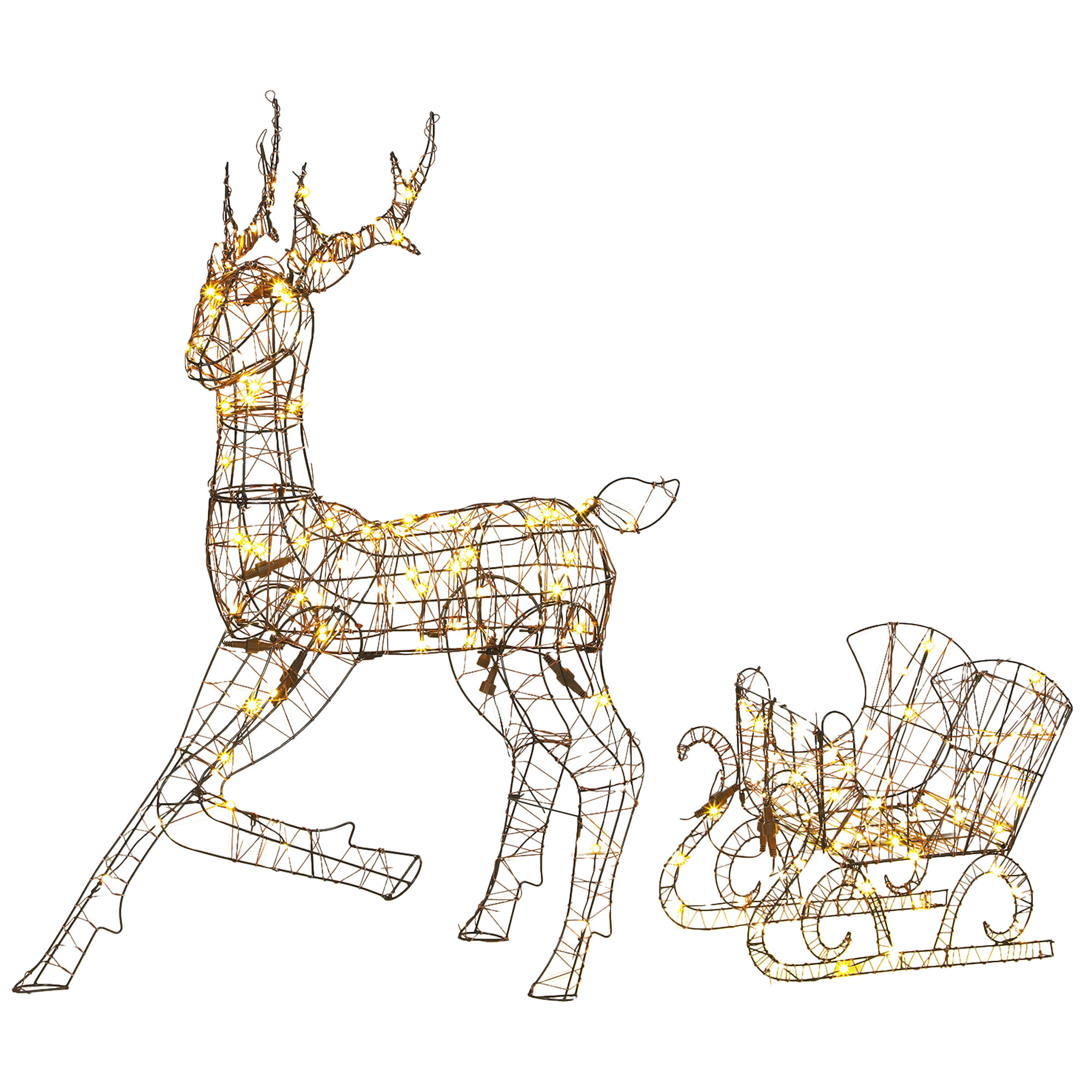 Šviečiantis elnio ir rogių rinkinys, 175 LED, 8 apšvietimo režimai, rudas, 82 × 32 × 120 cm ir 45 × 28 × 41 cm, 2 dalių