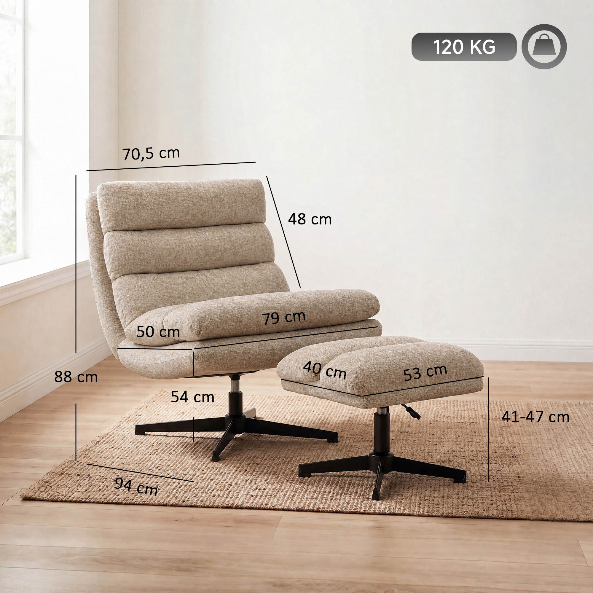 Krēsls ar 360° griešanās mehānismu un regulējamu kāju balstu, brūns, 79 x 94 x 88 cm 2