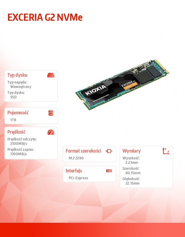 Hdd vidinis kietasis diskas kioxia exceria g2 m.2 1000 gb pci express 3.1a bics flash tlc nvme